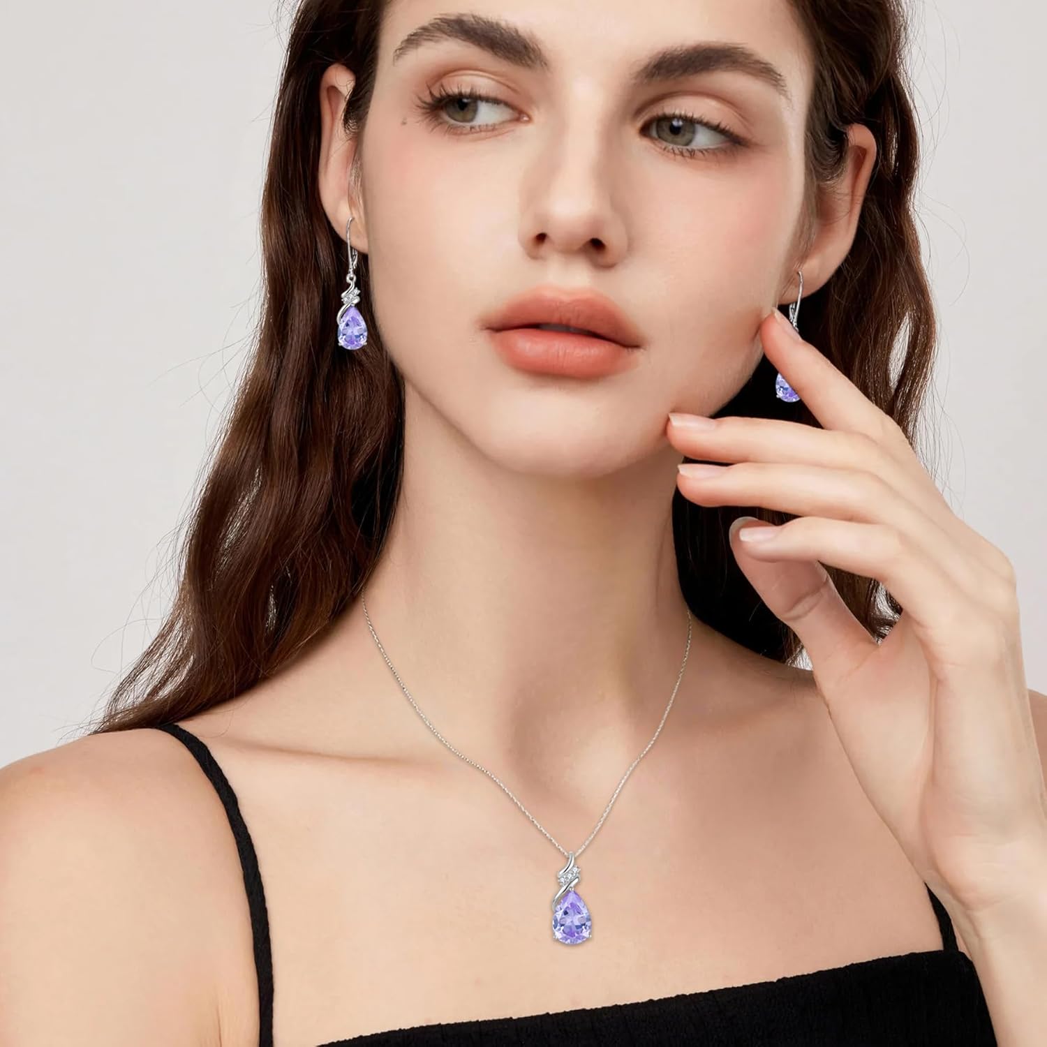 Teardrop Dangle Drop Earrings 925 Sterling Silver Leverback Created Gemstone Earrings Birthstone Jewelry for Women - Image 3