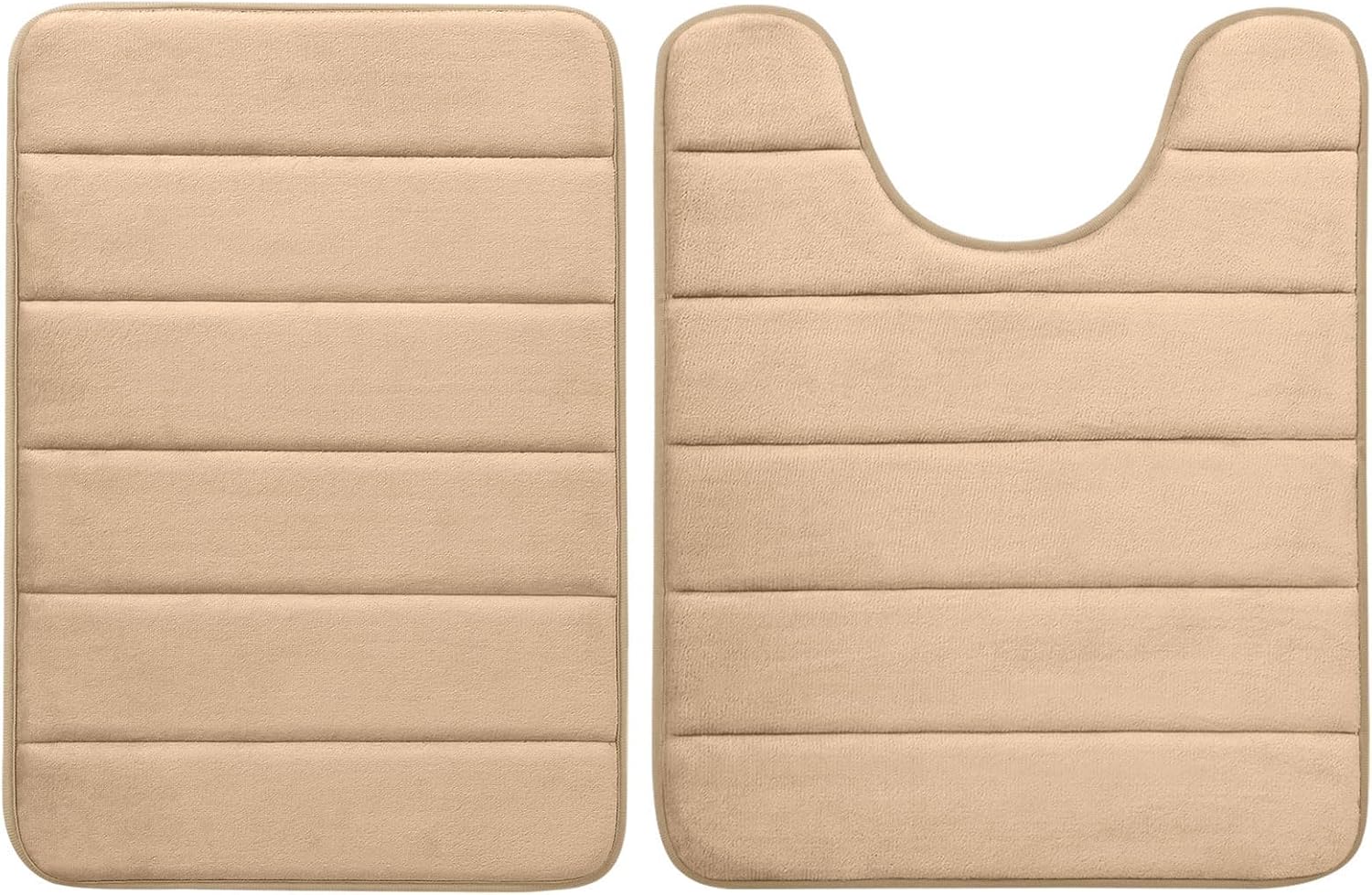 Buganda Meomry Foam Bathroom Mat and Toilet Rugs U-Shaped, Bath Rug Size 24 x 16 and Toilet Rugs Size 24 x 20 in Camel, 2 Item Bundle