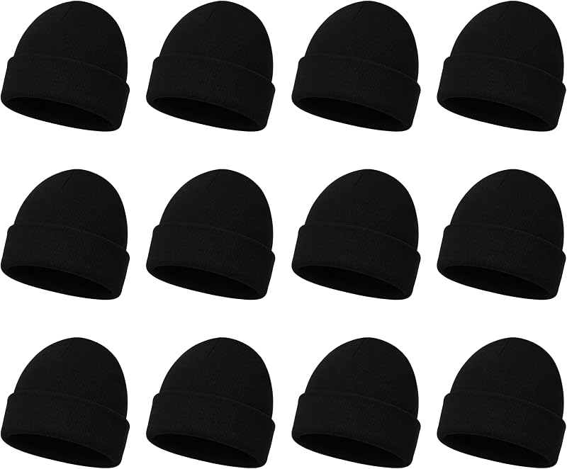 12 Pack Winter Beanie Hats for Men Women, Warm Cozy Knitted Cuffed Skull Cap, Wholesale