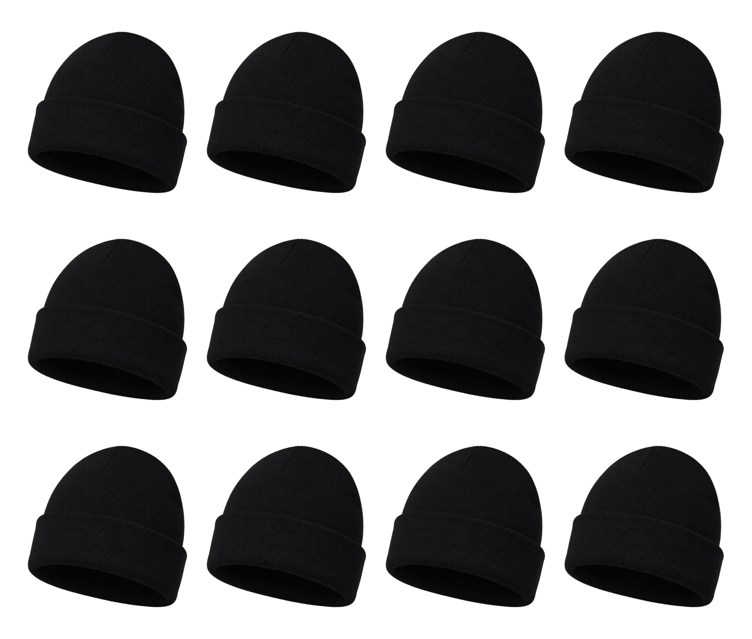 12 Pack Winter Beanie Hats for Men Women, Warm Cozy Knitted Cuffed Skull Cap, Wholesale