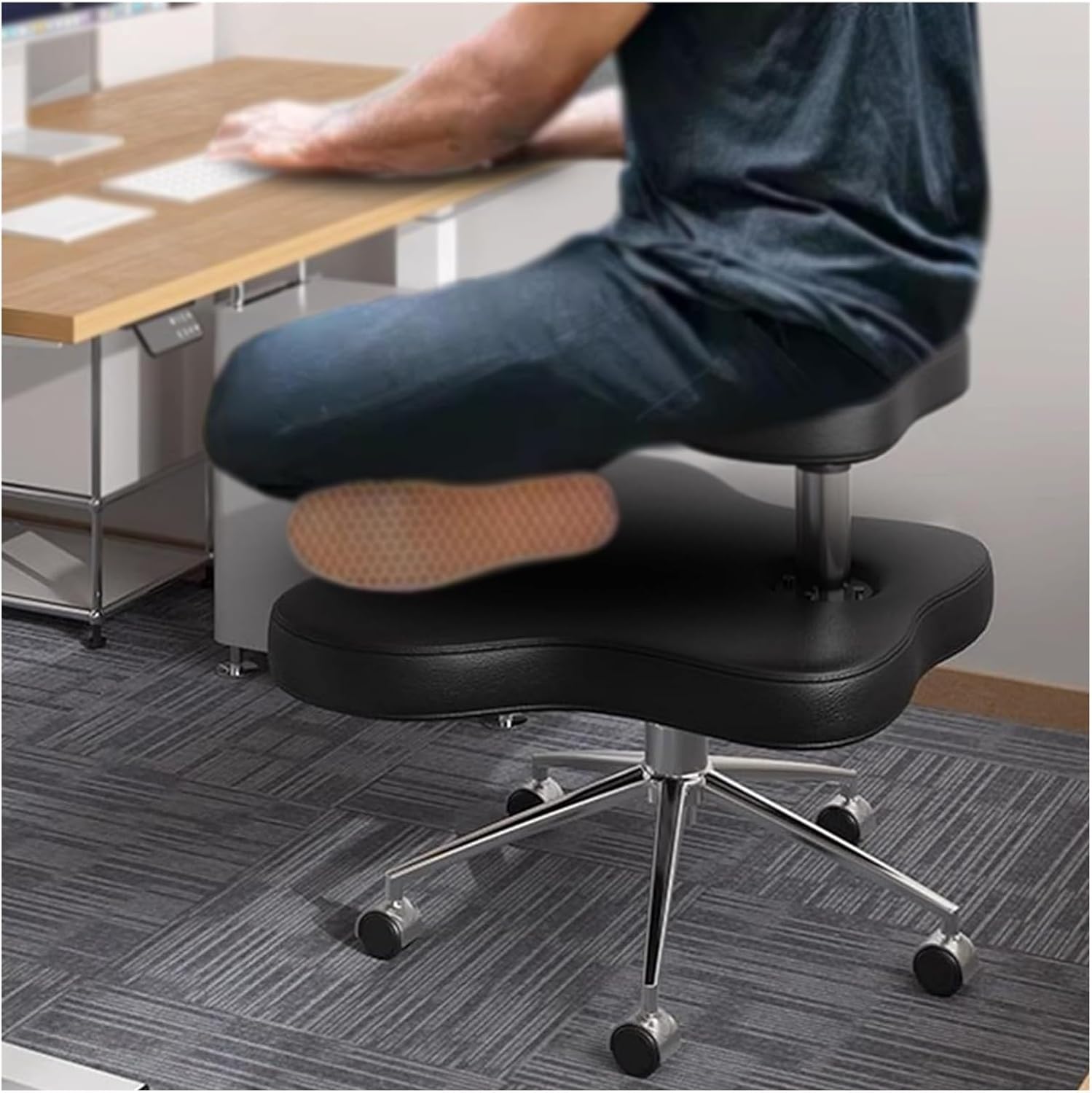 Pingo Cross Leg Chair with Wheels Office Chair Black Faux Leather Height Adjustable Chair for Teenagers and Adults, Ergonomic Office Chair