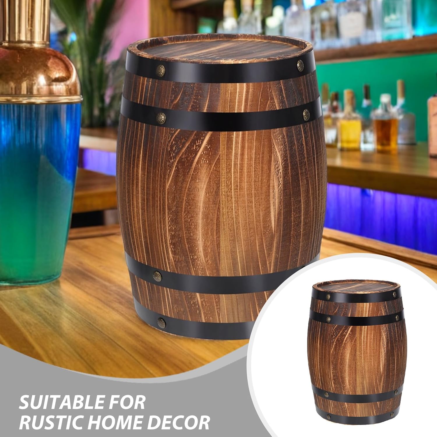 Kichvoe Rustic Oak Wine Barrel Decor Vintage Whiskey Barrel Ornament for Wine Storage and Decoration Home Bar Party Table Centerpiece 40 cm