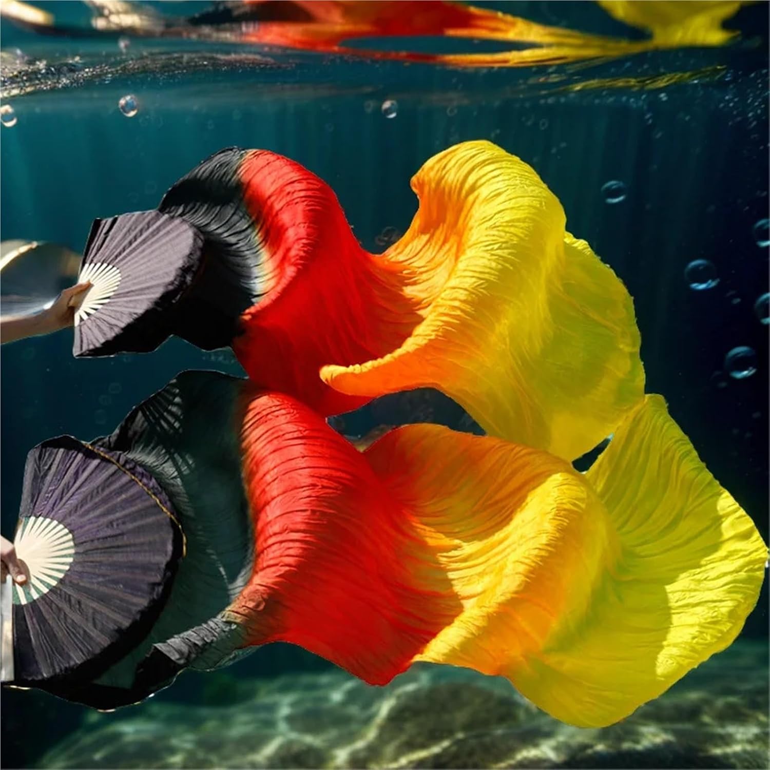 Belly dance fan Real Silk Fan Veils For Belly Dance Ribs Folding Long 1.8m/2.1m Hand Made Dyed Fire Colors for dance