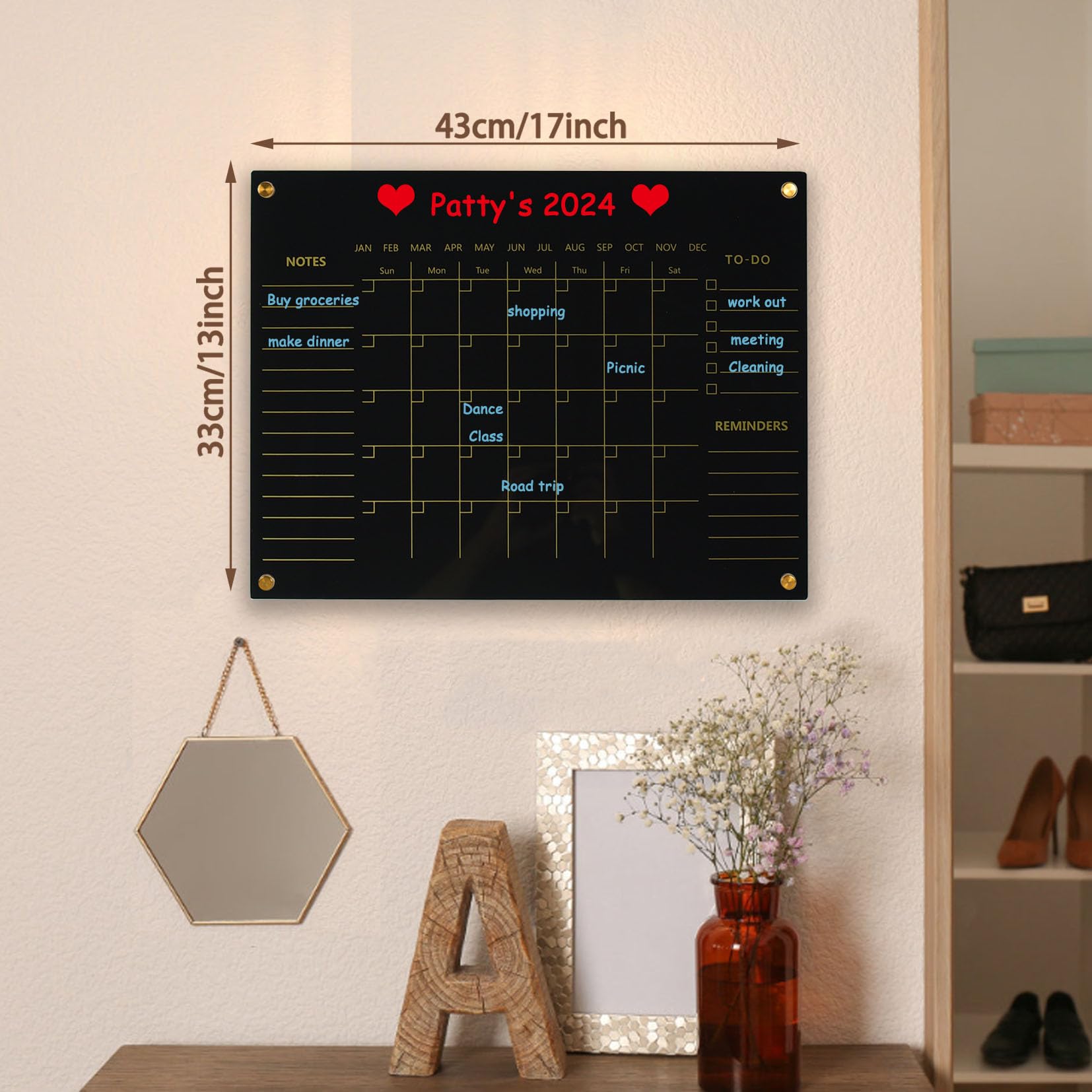 Lavagna bianca cancellabile a secco per parete, calendario mensile, cancellabile a secco, per casa, ufficio, 43,2 x 33 cm, lavagna bianca riutilizzabile (acrilico-BK-3343)