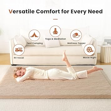Mollydot Japanese Floor Mattress Futon Mattress Full Size, 2.5 Thick Tatami Sleeping Mat, 100% Cotton Washable Cover, Foldable Roll Up Portable Floor Bed for Guest Room Dormitory, Coffee