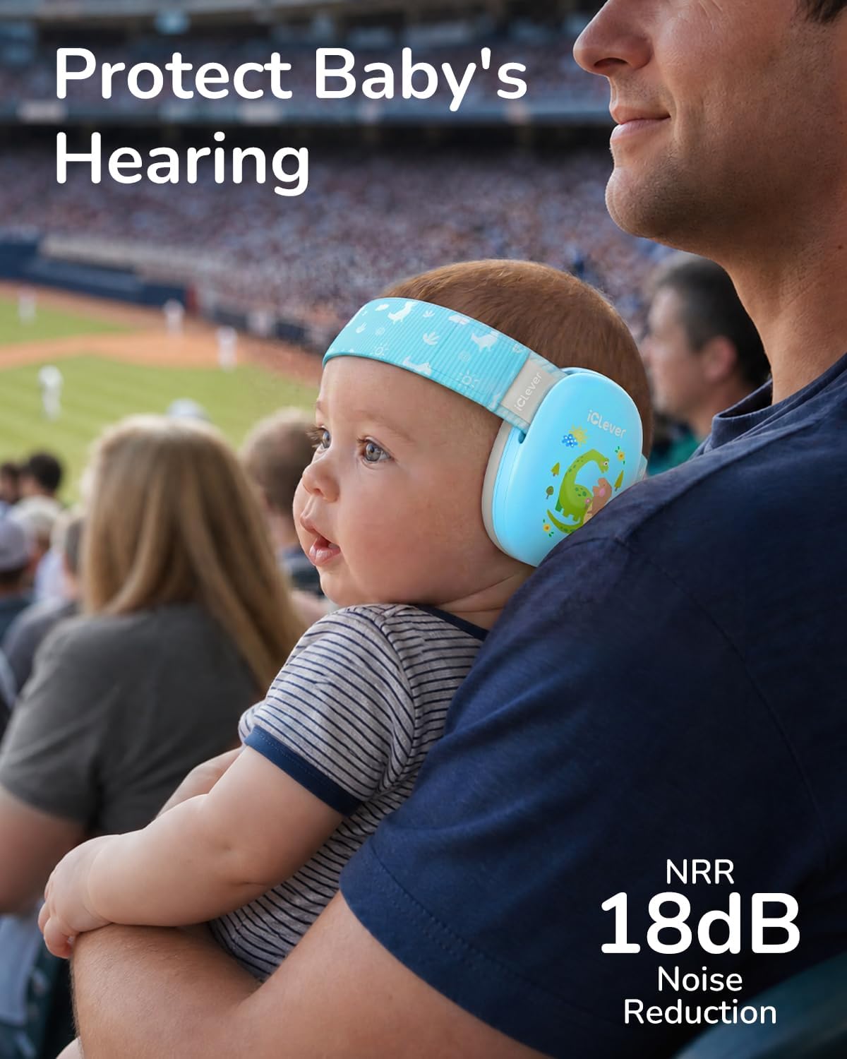 iClever Focus EM03 Baby Headphones for Noise Protection for 3-36M, NRR 18dB | 15° Adjustable Anti-Slip Headband, Washable, Baby Ear Muffs Noise Protection for Fireworks/Airplane/Sport Event/Concert