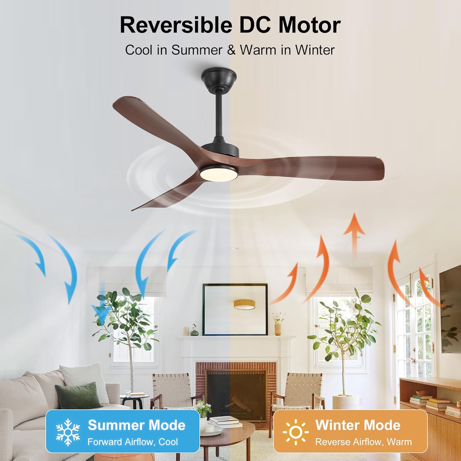 52 Inch Modern Ceiling Fan with Light and Remote & APP Control, 3 Color Temperature Dimmable, Reversible Quiet DC Motor, 6 Wind Speeds, Farmhouse Ceiling Fan for Bedroom Living Room Patio Porch