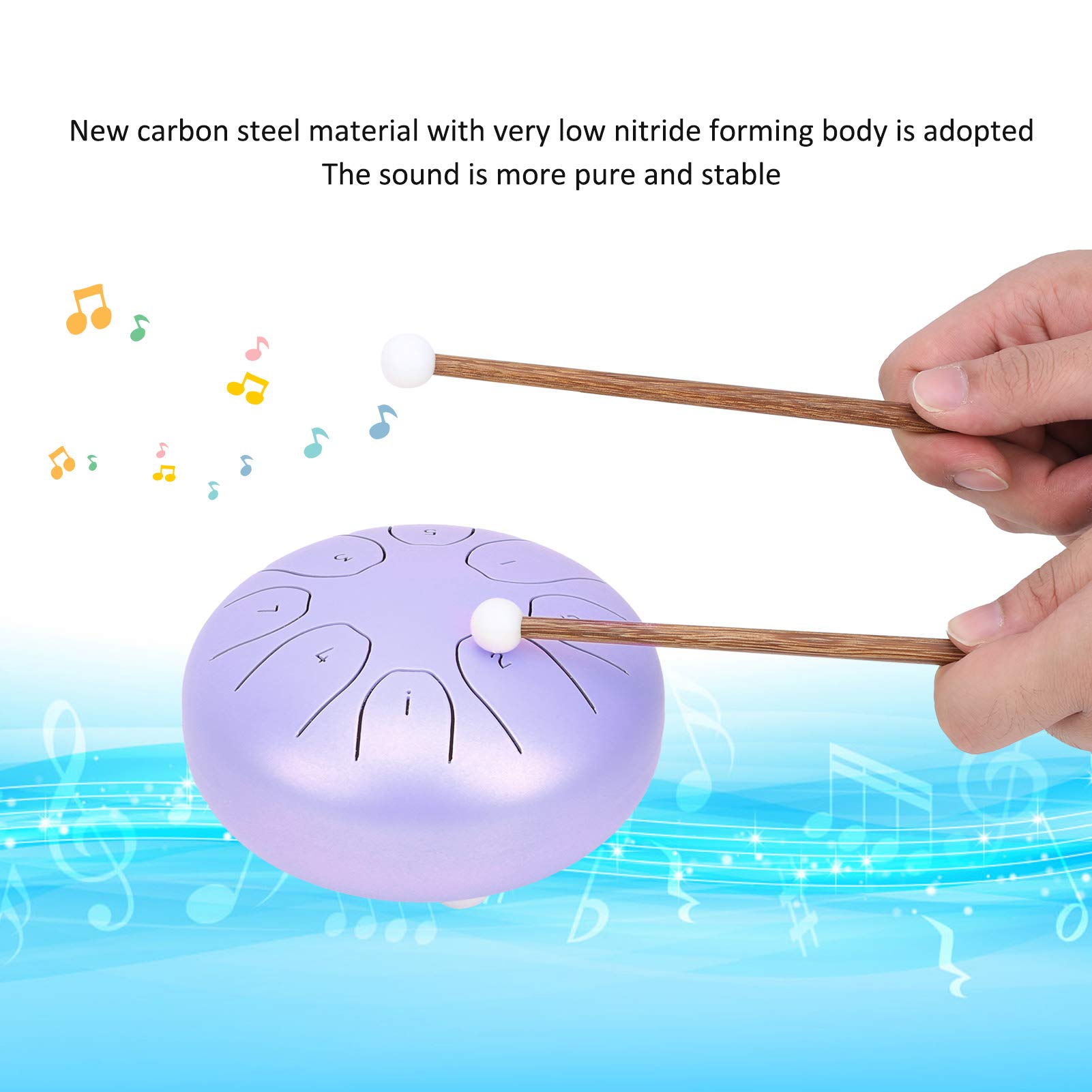 Jeanoko Tamburo Etereo da 5,5 Pollici con Tono Puro, Progettato per Musicisti e Appassionati, Materiale in Acciaio Al Carbonio, Include Borsa e Bacchetta, Perfetto per il Relax (Viola)