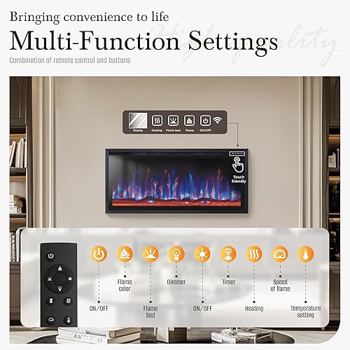 Miniatura 5 de Chimenea eléctrica de 42 pulgadas montada en la pared con control remoto, calentador empotrado ultra delgado para uso en interiores, chimeneas