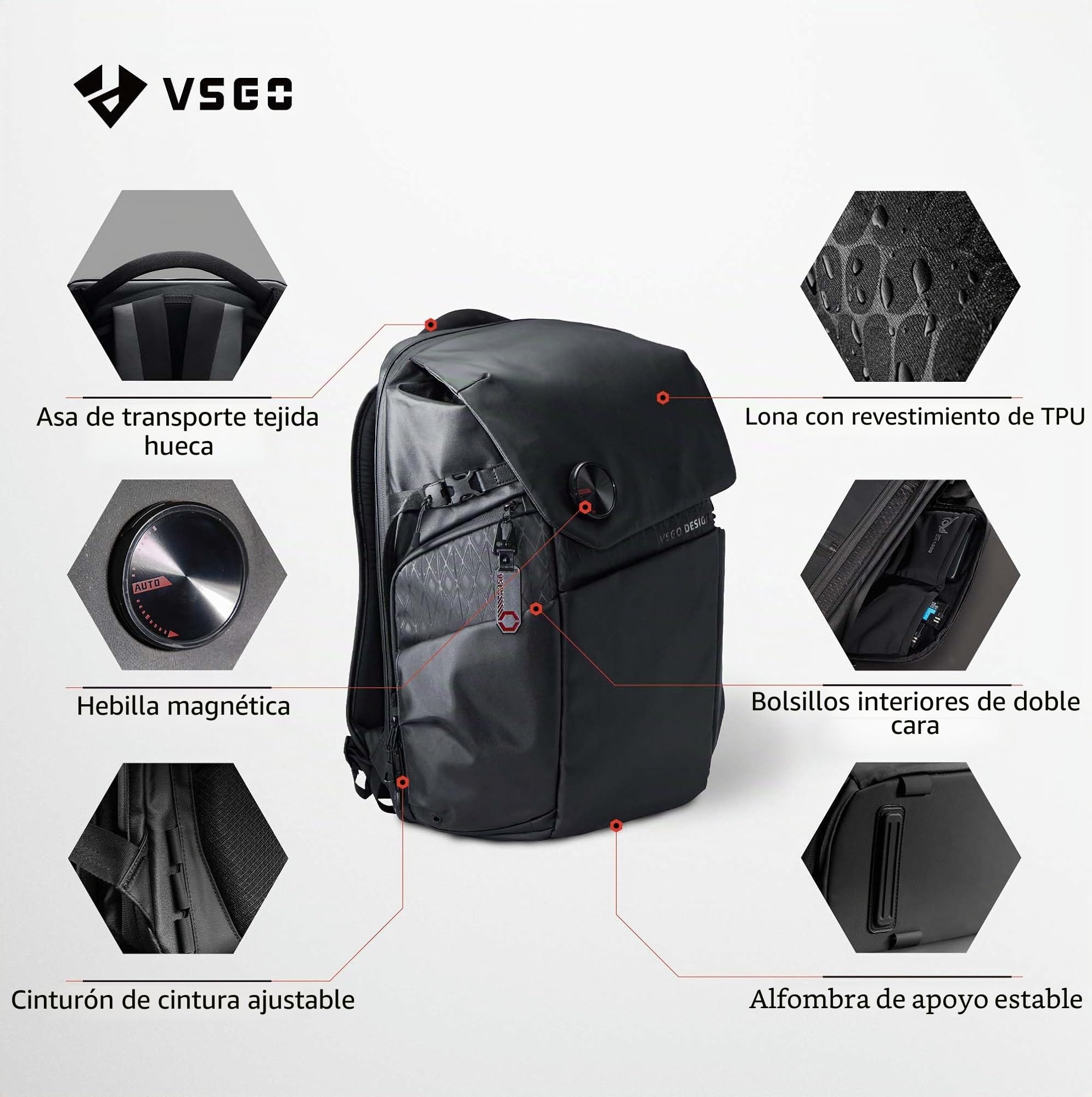 VSGO Mochila profesional para cámara DSLR/SLR de 20 litros, compatible con cámaras Sony, Canon, Nikon, estabilizadores DJI y portátiles de 15.6 pulgadas, accesorios de trípode de lente, etc.