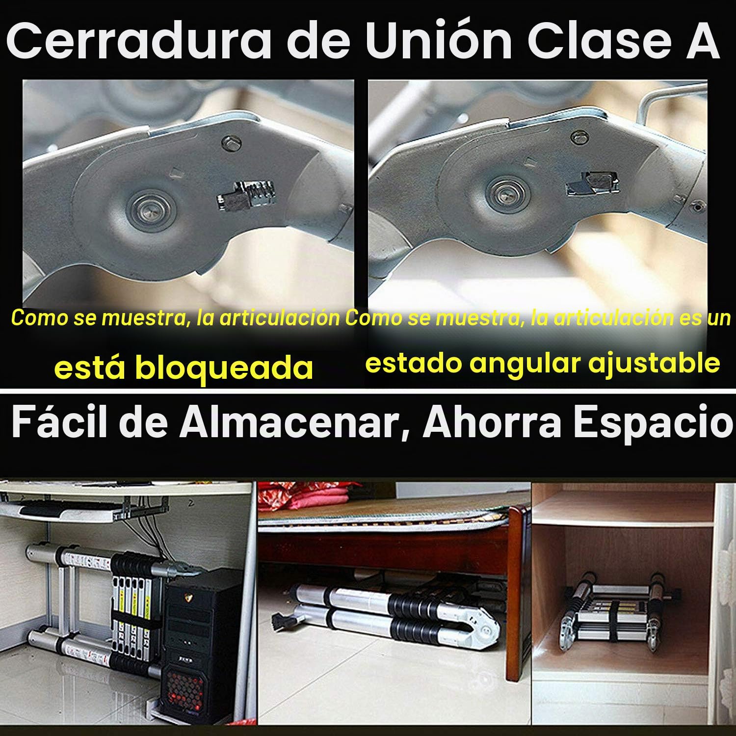 COOCHEER Escalera telescópica Plegable 5M, 2 en 1, Escalera Plegable de Aluminio con 16 peldaños, Carga máxima 150 kg, Plata Pura