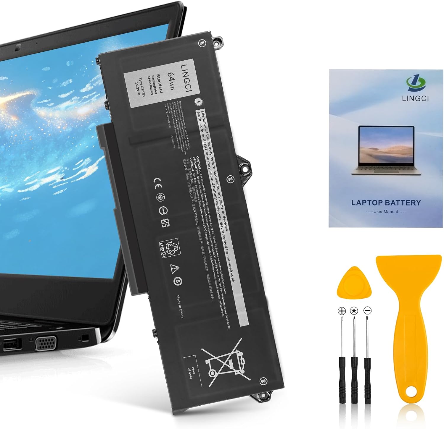 07KRV Laptop Battery Replacement for Dell Latitude 5530 5430 Precision 3570 P137P P104F Y86WG M69D0 P137G004 P137G005 P137G006 H4PVC 078FWY 4FVJG 3625mAh 58Wh 15.2V Li-Polymer