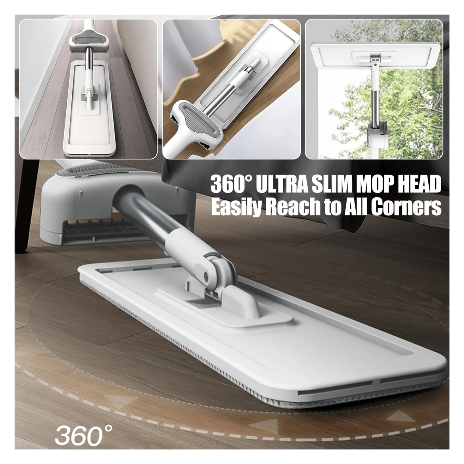 Trapeador Plano de Microfibra Giratorio de 360°, Manos Libres, con 4 Almohadillas, Herramienta de Limpieza for el hogar