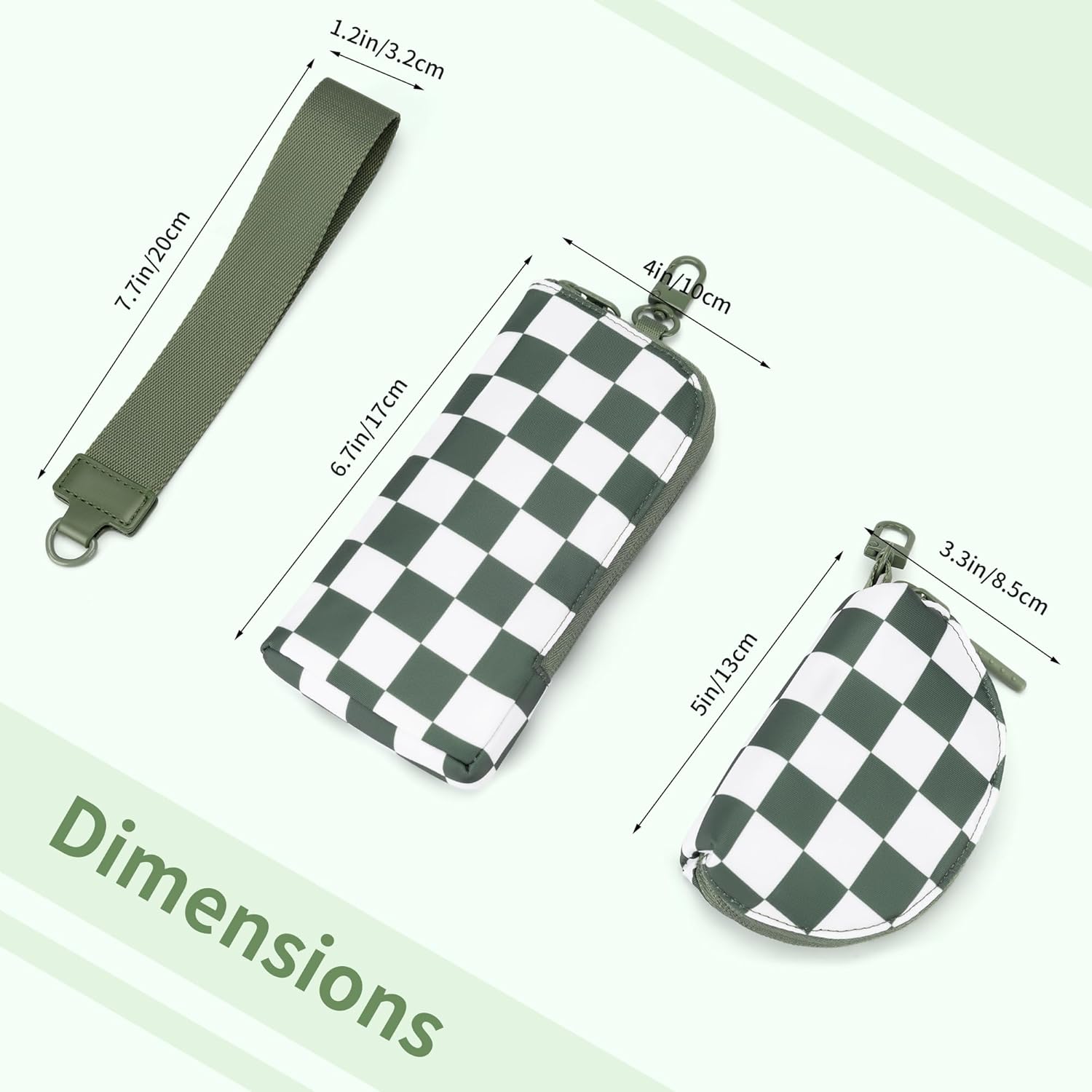 Checkered Dual Pouch Wristlet Wallets for Women Fits Phone Small Travel Zip Around Wallet with Coin Purse - Image 3