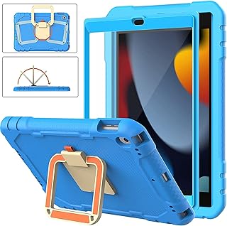 BMOUO Kids Case for iPad 9th/8th/7th Generation,iPad 10.2 Case - Built-in Screen Protector,[360° Rotating Handle Stand] Lightweight Flexible Shockproof Case for New iPad 10.2” 2021/2020/2019,Blue
