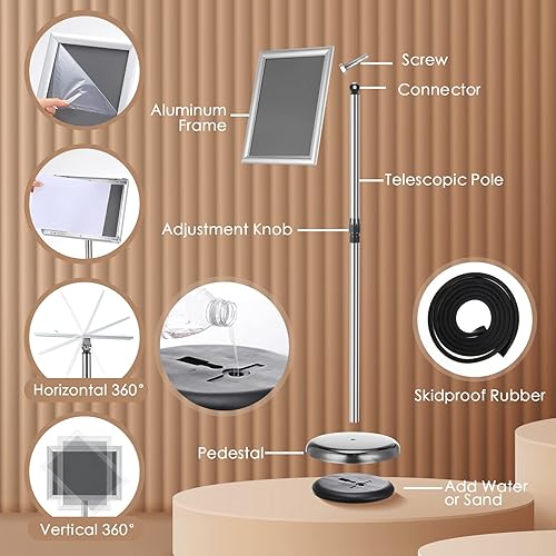 Miniatura 3 de LEIFIDE Paquete de 8 soportes ajustables para letreros de pedestal resistentes de 8.3 x 11.7 pulgadas, soporte de cartel ajustable con marco abierto