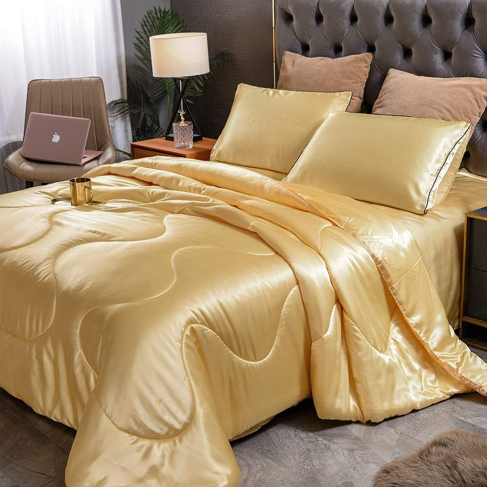 Black Friday - 40% OFF YEARNING Luxury Silky Satin Gold Comforter Set Queen Soft Lightweight Microfiber Aristocrats Enjoy Quilted Bedding Sets 5 Piece Comforter Set All Season Greatest Product YEARNING Luxury Silky Satin Gold Comforter Set Queen Soft Lightweight Microfiber Aristocrats Enjoy Quilted Bedding Sets 5 Piece Comforter Set All Season