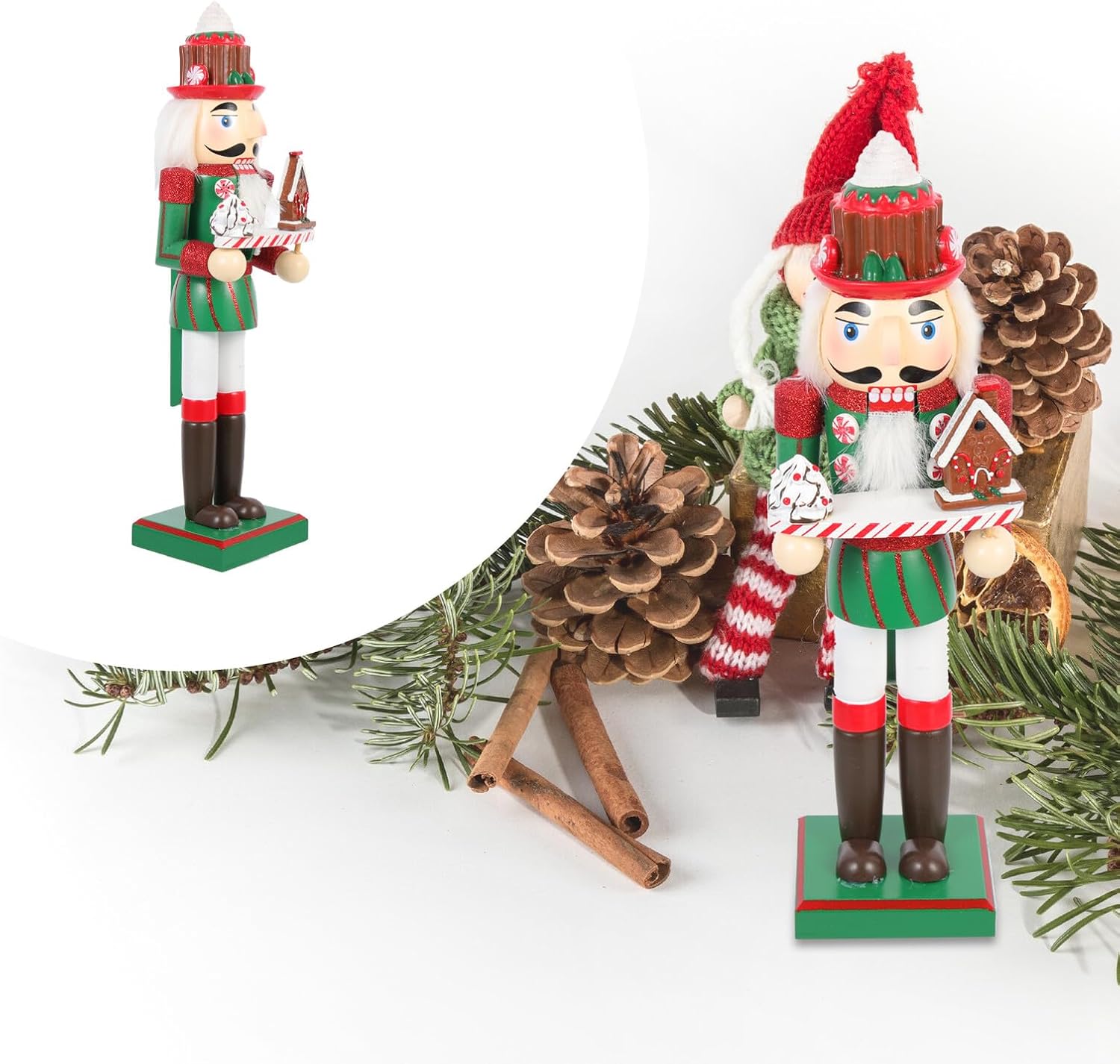 Wooden Nutcracker Christmas Figurine Desktop Decoration Xmas Nutcrackers Figure Holiday Ornament for Home and Office Seasonal Décor