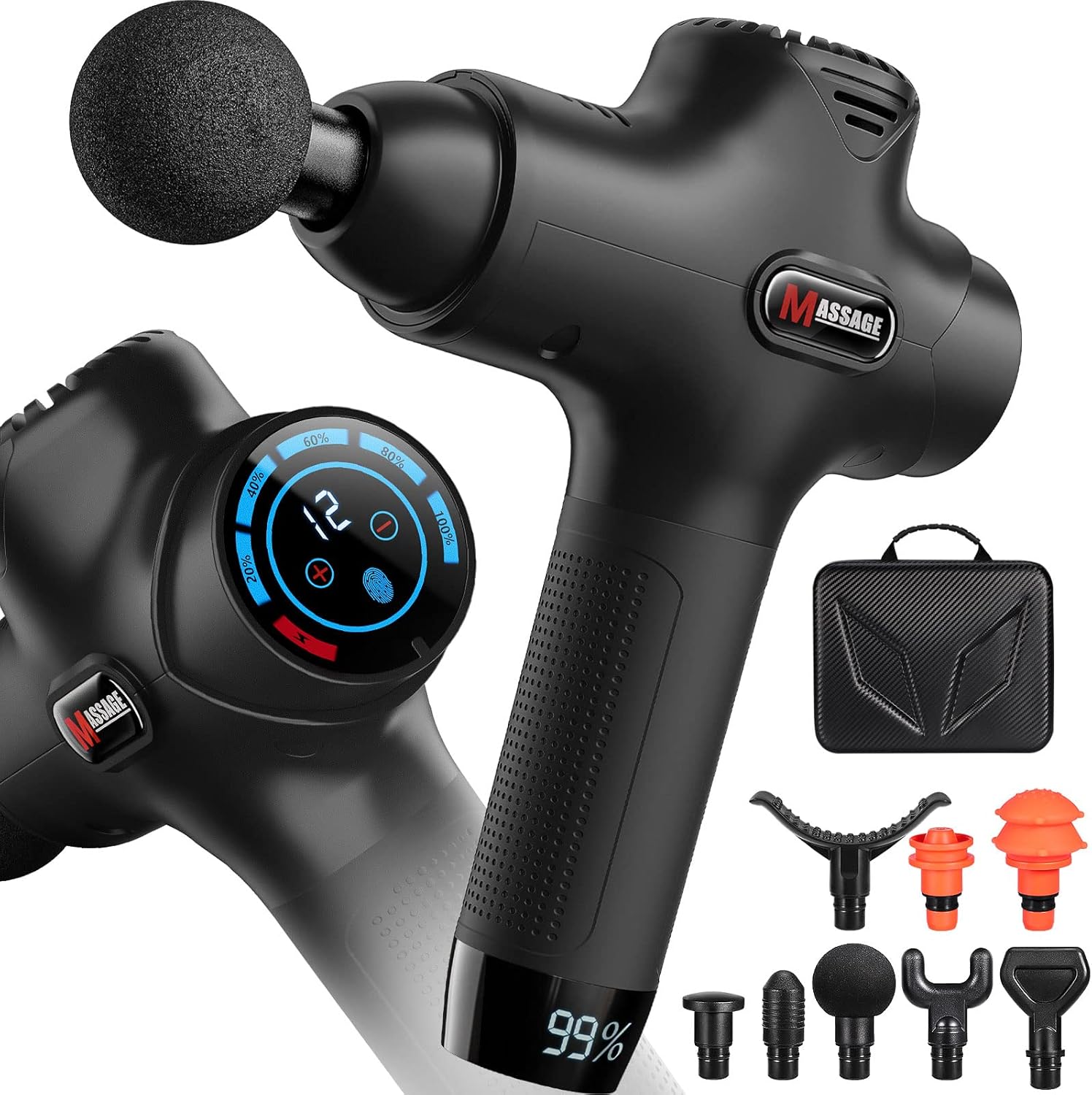 Massage Gun Deep Tissue Massager: Electric Rechargeable Handheld Muscle Percussion Brushless Quiet Professional Hand Held Cordless Device with Portable Attachments for Athletes Body Back Pain Recovery : Health & Household