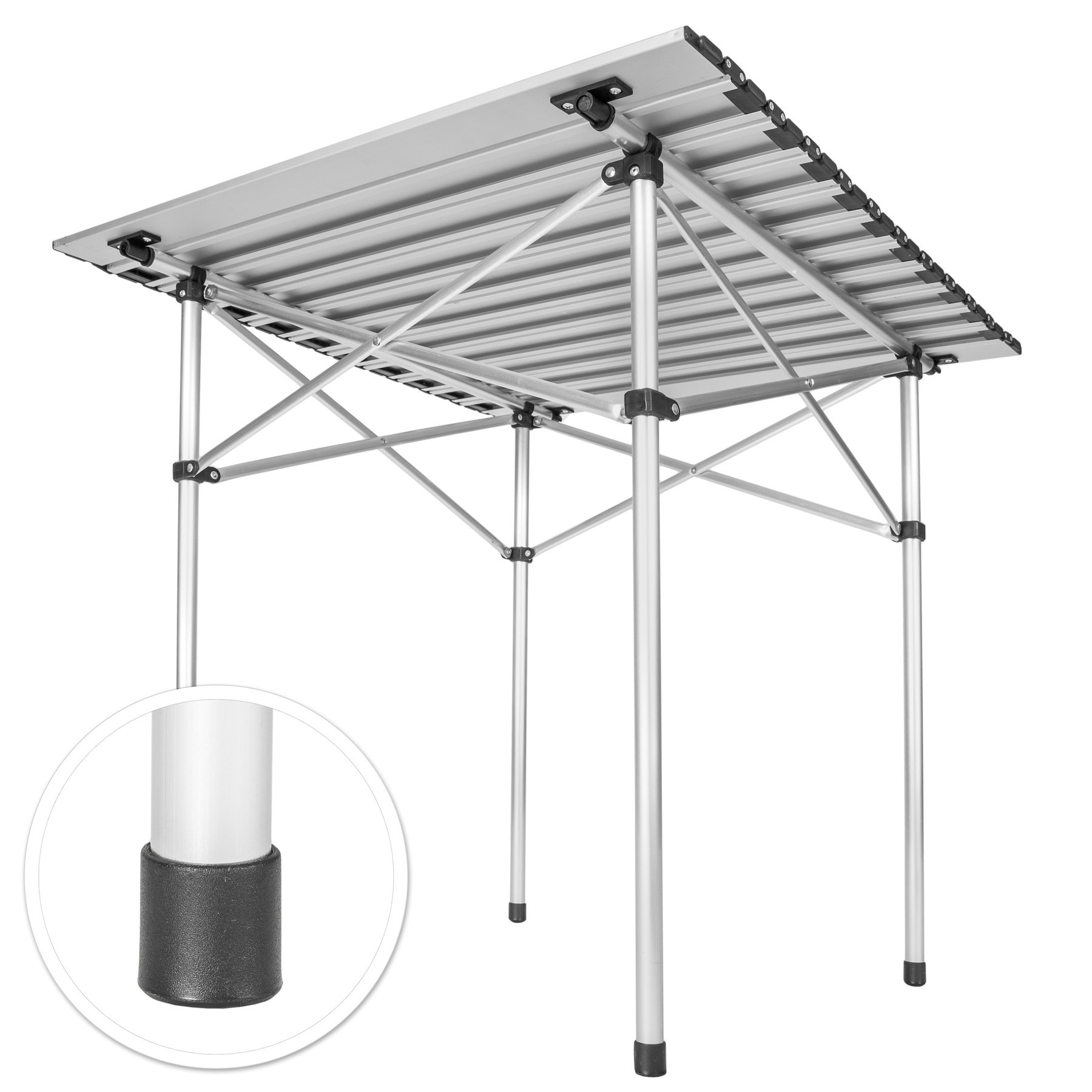 tectake® Mesa Plegable Aluminio, Mesa Camping Plegable, Mesa Jardín Exterior con Asa y Bolsa de Transporte, Impermeable, Fácil Montaje y Limpieza, Ideal Acampadas, Jardín, Terraza, Picnic, 70x70x70cm