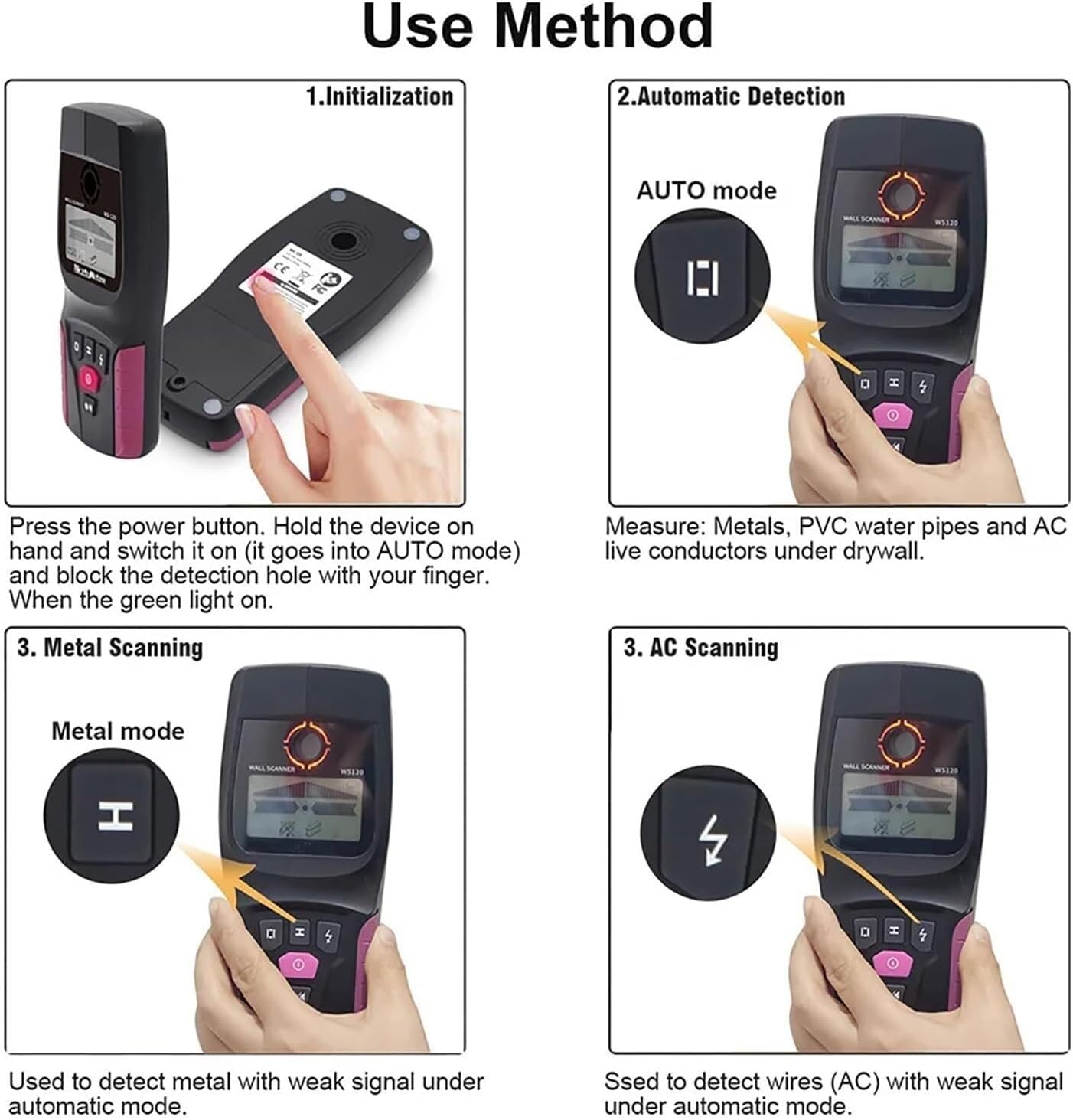 Wall Detector Wall Scanner Detector,Multifunctional,Live Wire and Cable PVC Water Pipe Finder,for Detecting Metal