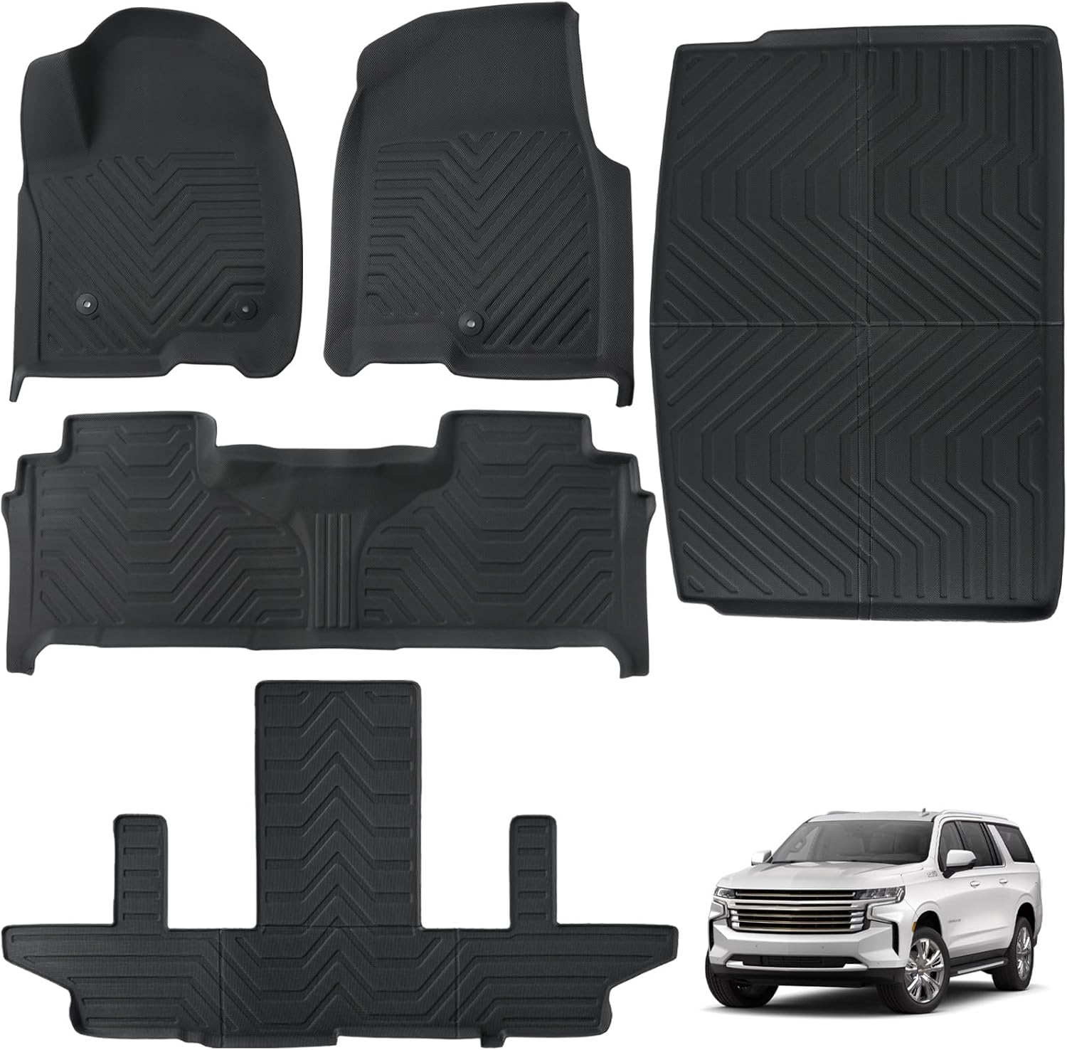 Floor Mats for 2021-2025 Suburban/GMC Yukon XL 7 Seats, TPE All Weather 3 Rows Cargo Liners