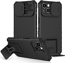 iPhone 14 Case 6.1 Inches, Sliding Protection Case for the Camera, with 360 Degrees Full Body Anti-Shock, Anti-Scratch Protective Case Bumper Silicone and Armor Stand Case, Black