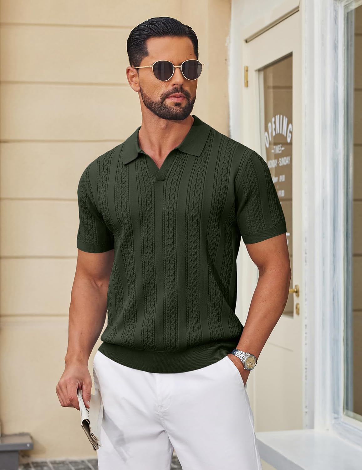 COOFANDY Knit Polo Shirts for Men Short Sleeve V Neck Polo Lightweight Summer Casual Textured Polo Shirts - Image 4