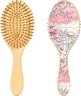 STAYTOP Japanese Cherry Blossoms Hair Brush for Hair Growth,Comfort Detangling Wooden Paddle Hairbrush for Massaging Scalp,Ideal for All Hair Types