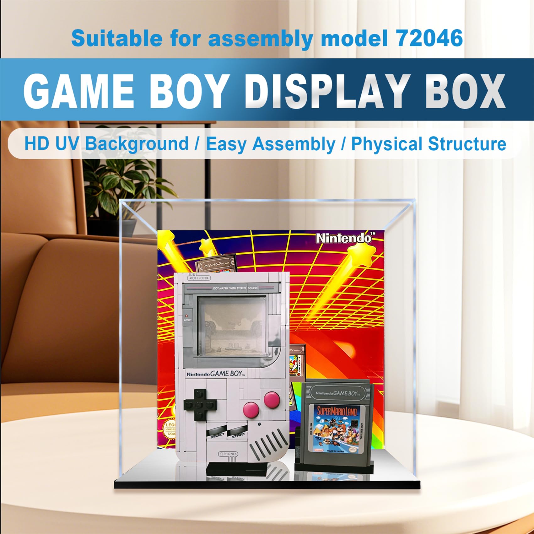 Vetrina in acrilico per Lego 72046 Game Boy Game Boy, scatola trasparente antipolvere, solo vetrina, compatibile con Lego 72046 (spray posteriore+specchio A)