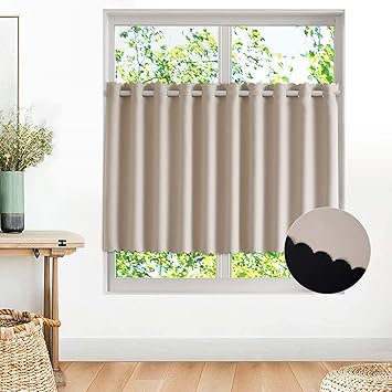 Amazon Gemarwel カフェカーテン 遮光 70cm丈 140cm幅 小窓 出窓 車用 断熱 防寒 冷気遮断 防音 Uvカット 突っ張り棒 間仕切り おしゃれ 飾り ミニ キッチン トイレ 目隠し 省エネ 洗える 厚手 無地 ベージュ レースカーテン オンライン通販