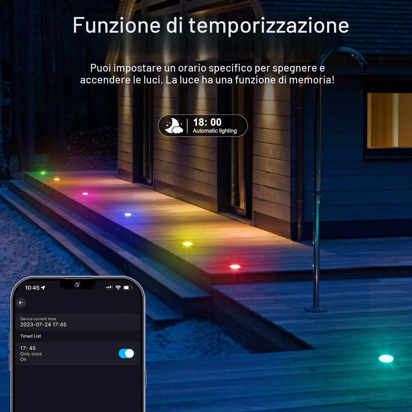 10 pezzi WiFi RGBIC+Bianco caldo LED luci da incasso Illuminazione del patio funziona con Alexa, Google Home assistant, DC12V Ø31mm IP67 impermeabili LED terrazze da incasso LED