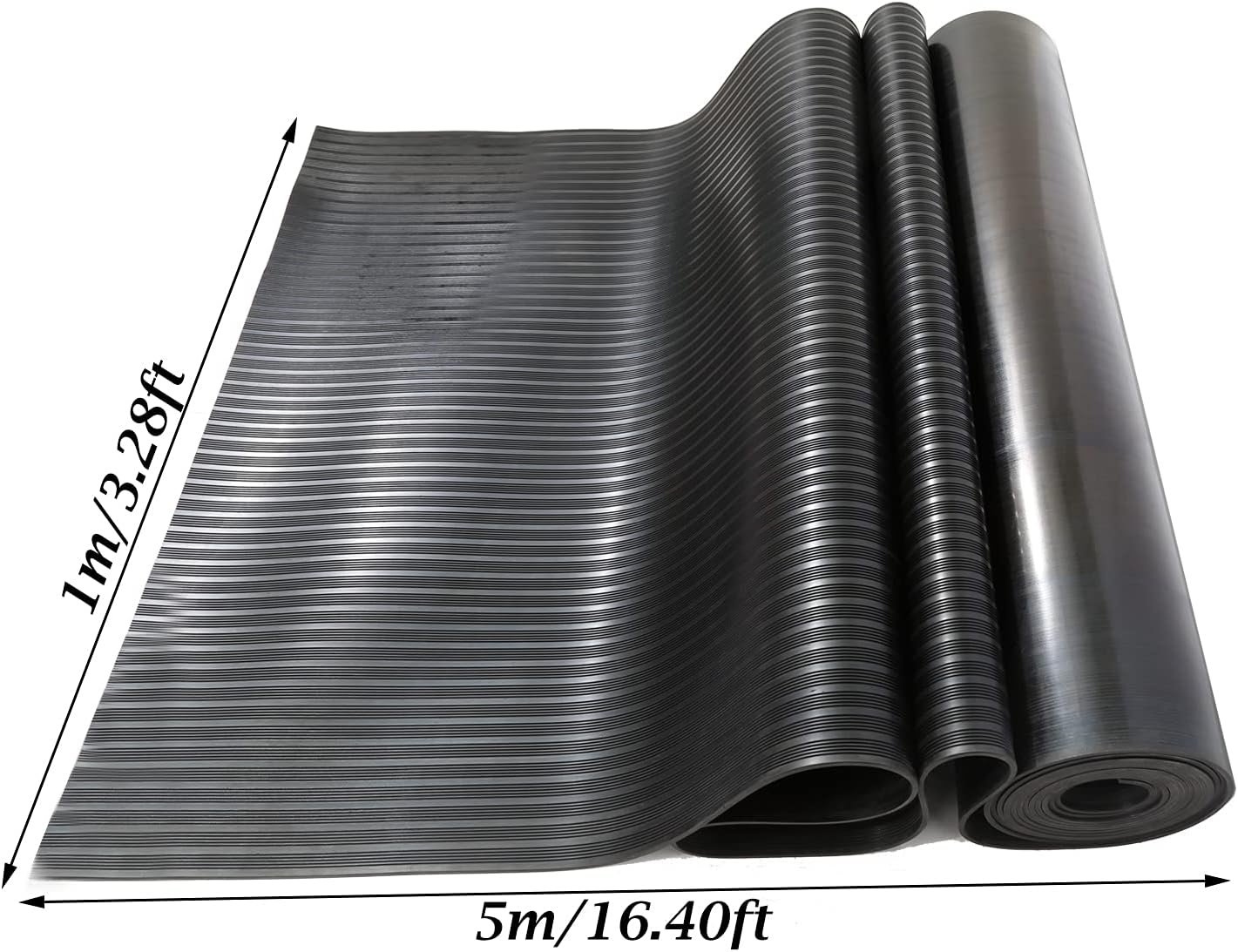 tonchean Garage Rubber Floor Mat Heavy Duty Rubber Flooring Rolls Under Car Garage Mat Non-Slip Rubber Floor Protector Mat for Workshop Trailer Garage, 16.4 x 3.3ft, 1/8in Thick - - 