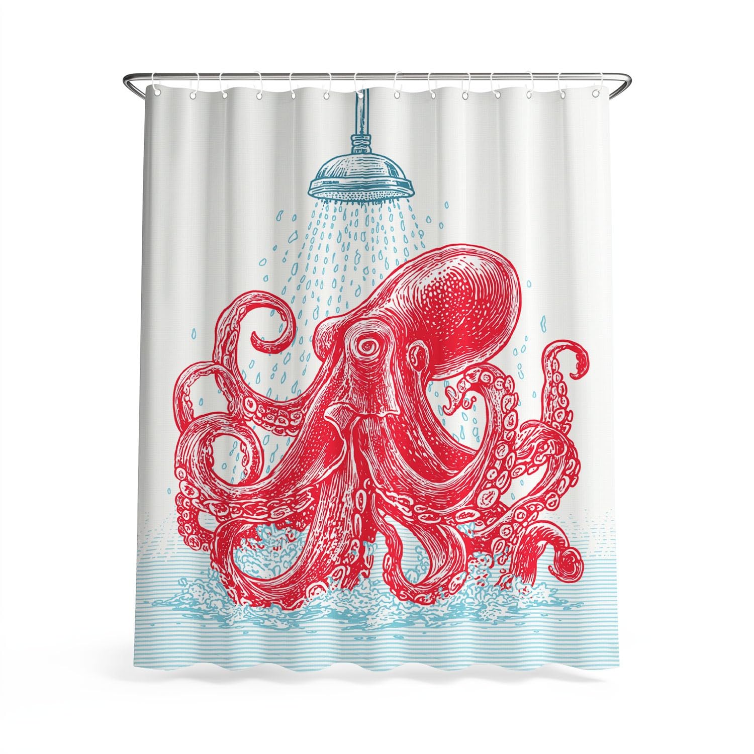 Generico Fantasia Tenda Da Doccia Minimalista Bagno Polpo Blu Rosso, Tenda Da Doccia Per Bagno, Vasca Da Bagno, Tenda In Poliestere Impermeabile Con Ganci In Plastica, 200 x 200 cm