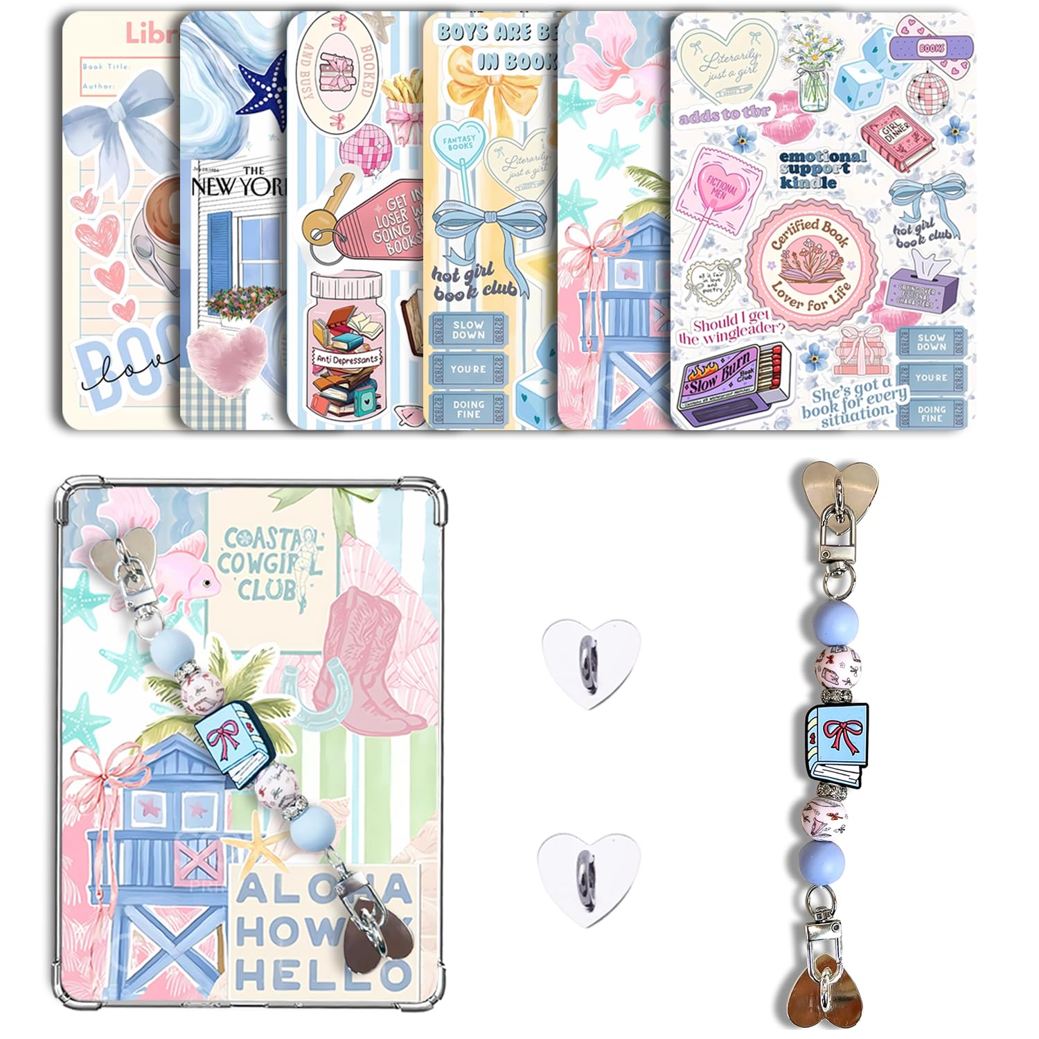 6 PCS 6.8” x 4.8” Clear Back Cover Inserts Compatible for Kindle Paper white 11th-12th Color Soft with Silicone Beaded Strap Charm, Accessories for Kindle E-reader-image-32