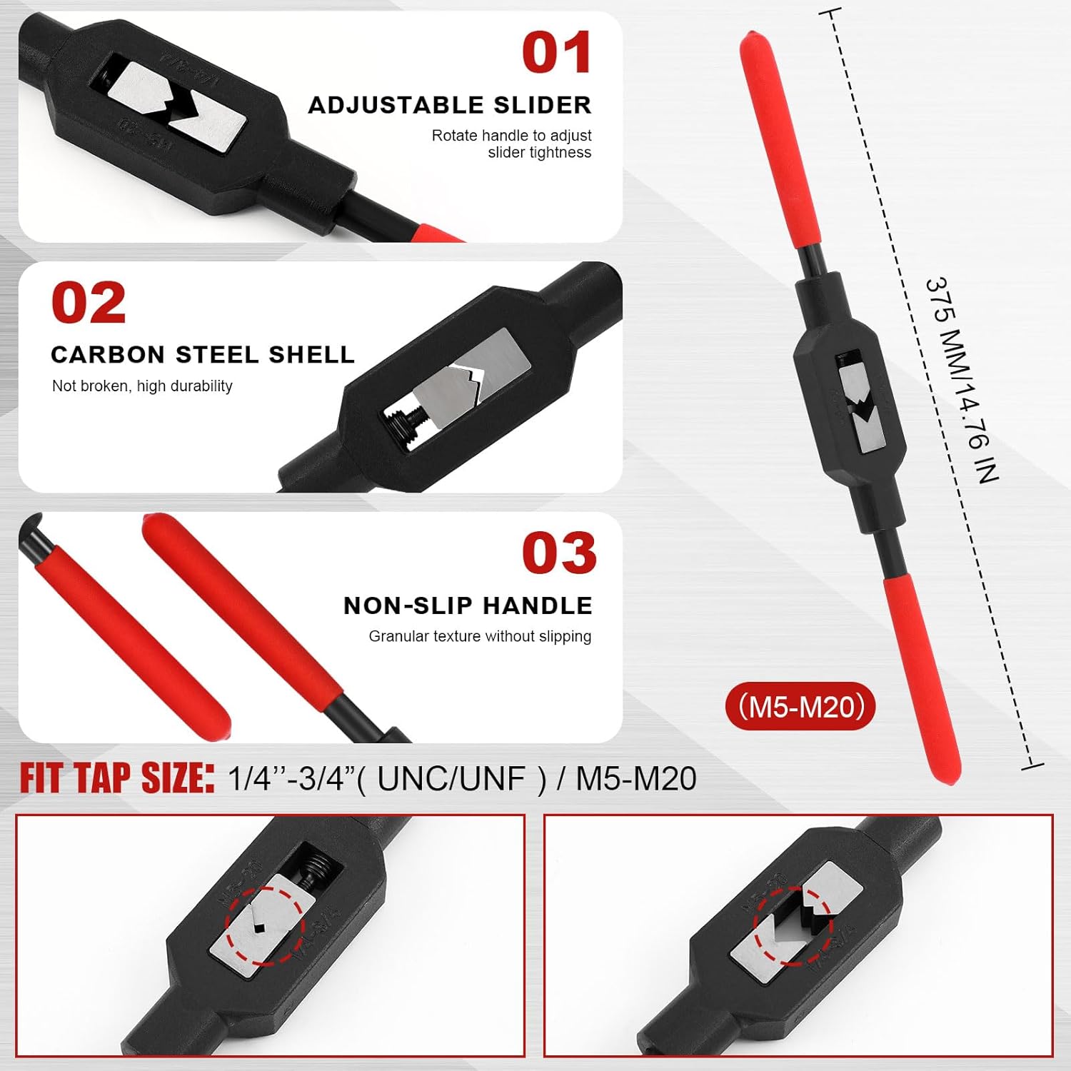 2 Pcs Adjustable Tap Wrench Handle Round Die Stock M5-m20 Tool 38 mm 1-1/2 Heavy Duty Die Handle Wrench Holder for Tap Reamer Hand Tool Thread Repair
