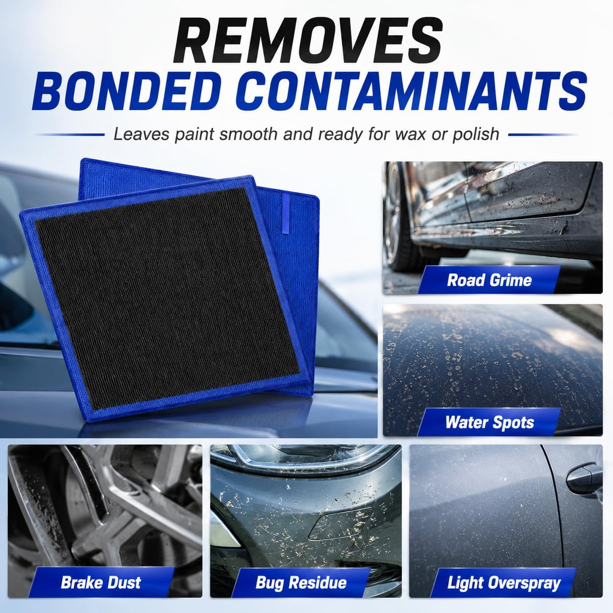 VKZ 2 Pack Clay Towel for Auto Detailing, 12" x 12" Clay Bar Towel, Reusable Microfiber Car Cleaning Cloth for Removing Dirt, Road Grime, Water Spots, Overspray, Brake Dust from Car Paint