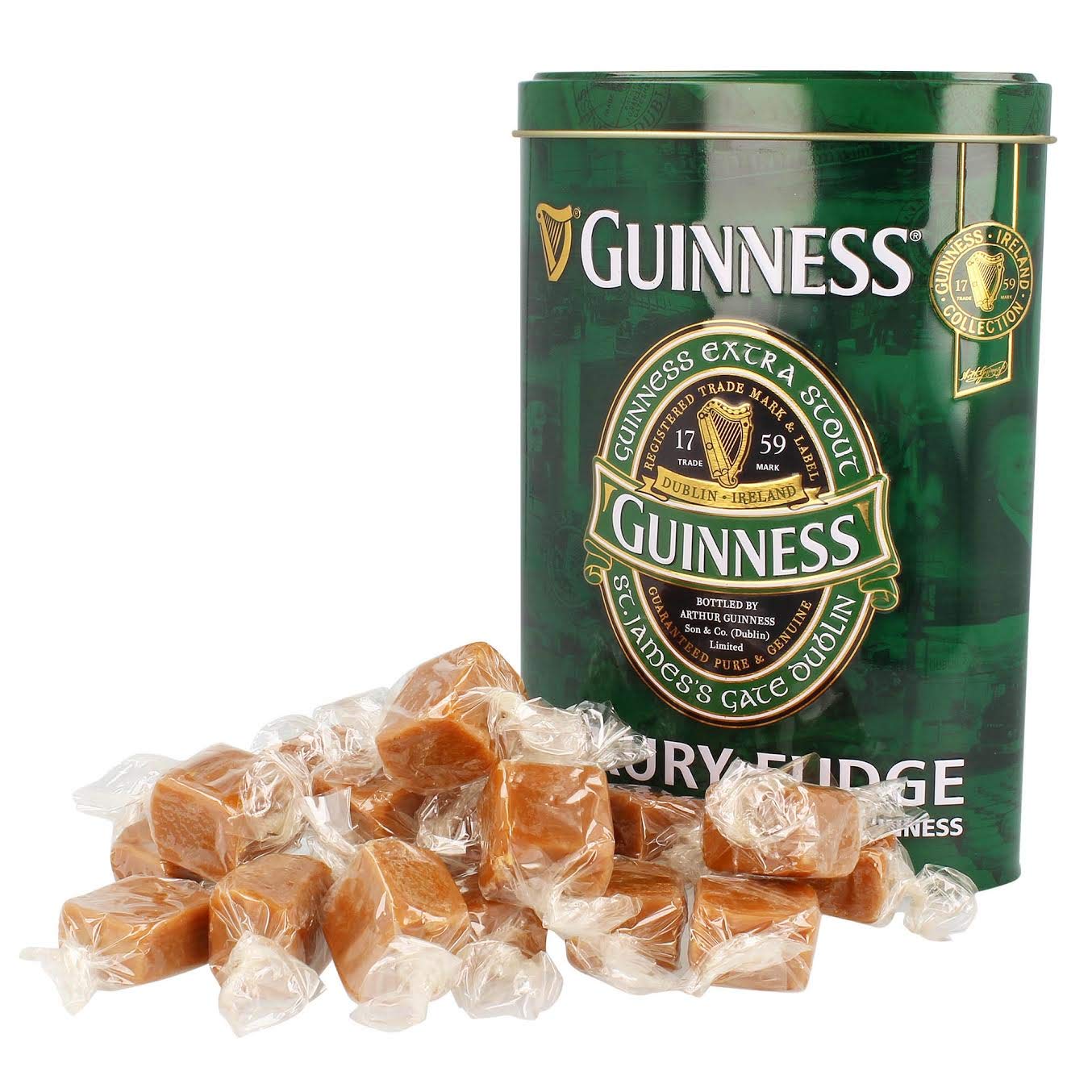 Cette boîte ovale de bonbons au caramel de luxe fait partie de la collection officielle Guinness, 200 g