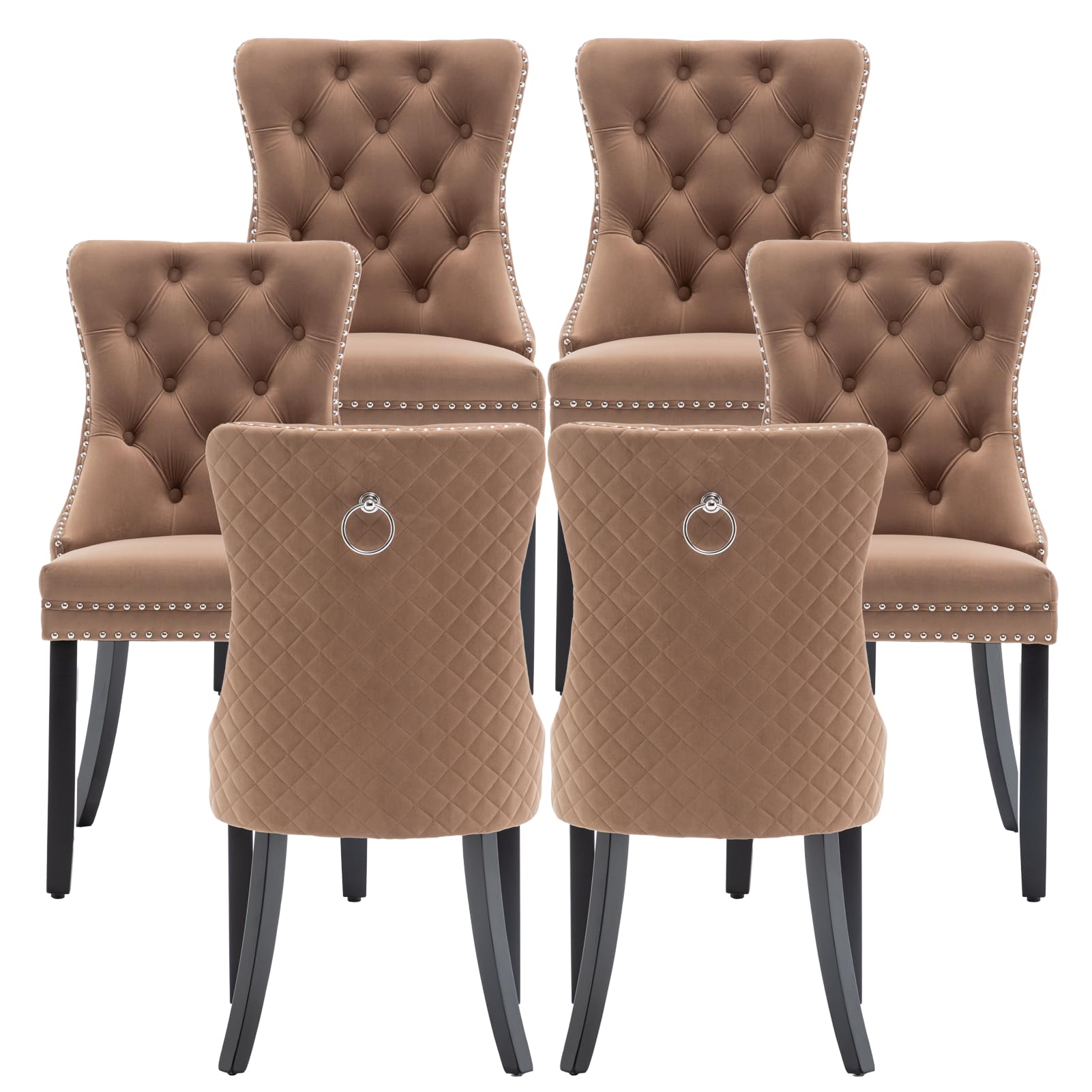Systemkenji Velvet Dining Chairs Set of 6, Upholstered Dining Room Chairs with Nailhead Trim, Sillas de Comedor Modernas 6, Wooden Kitchen Chairs for
