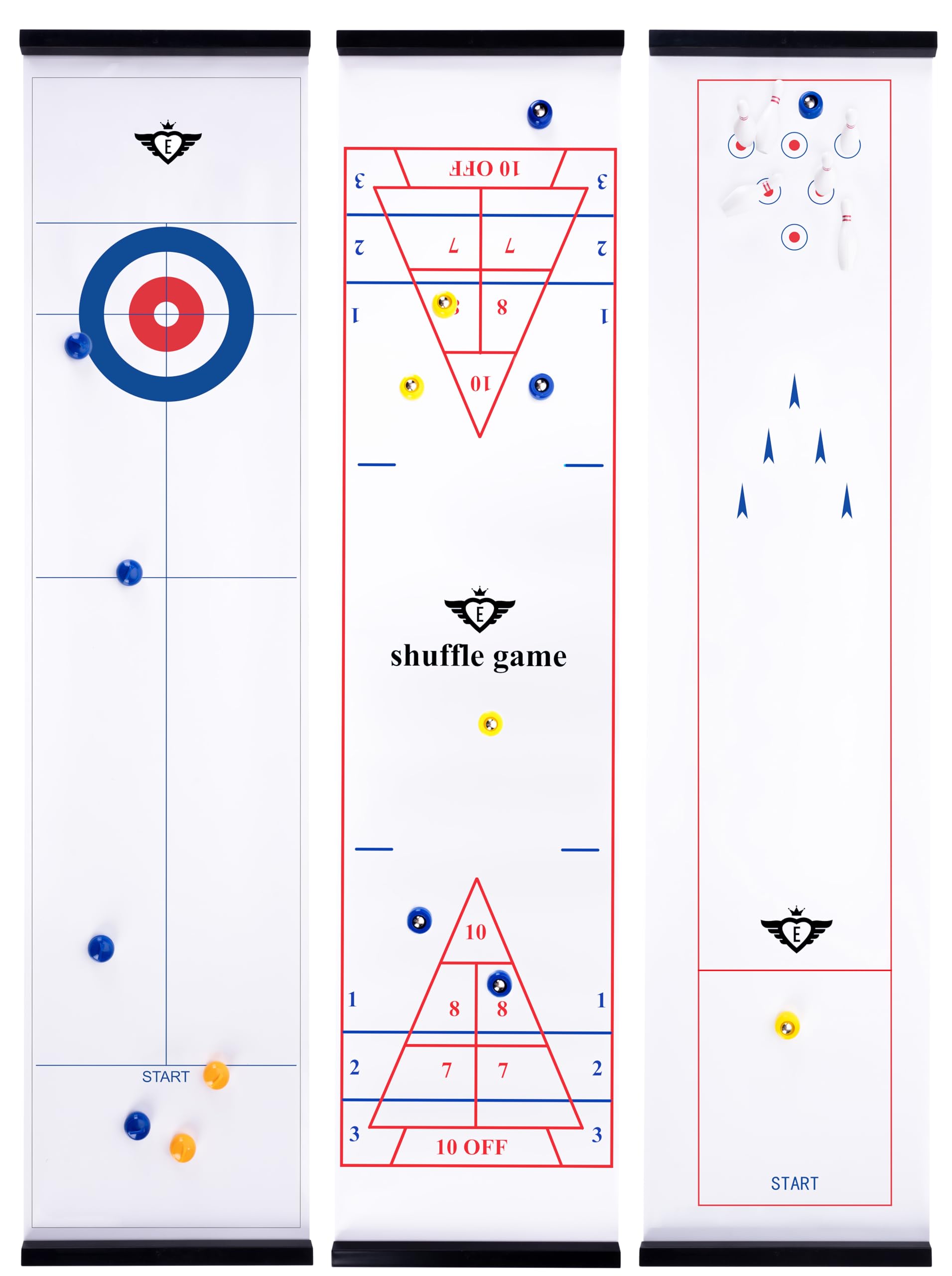 Engelhart - 340505 - Scatola Gioco 3 in 1: Curling, Shuffleboard e Bowling - Dimensioni 120 x 28 cm