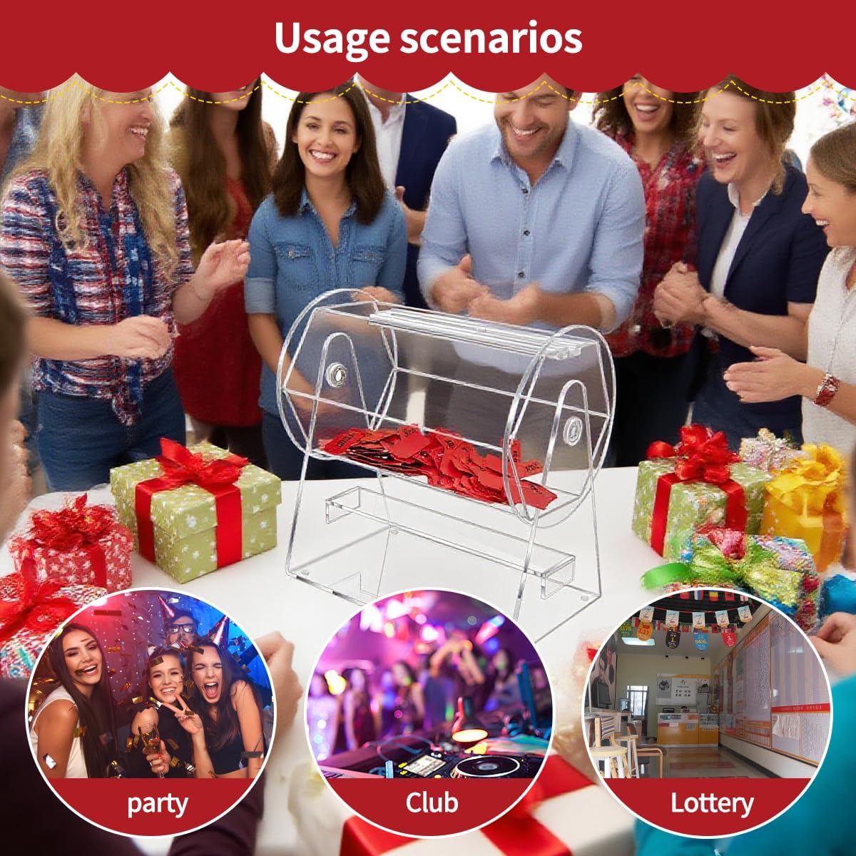 Raffle Drum with Handle Acrylic Clear Raffle Ticket Spinner with 2 Keys for Bingo, Lottery, Tombola para Rifas