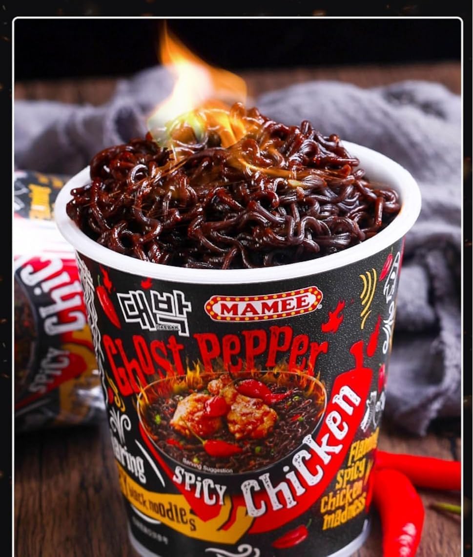 Ghost Pepper Noodles Spicy Dry Mixed Noodles 80g/barrel, 1 Million Spiciness, Black Noodles, Hot Pepper Spicy Instant Dry Mixed Noodles, Super Spicy Instant Noodles, Cup Noodles (6 buckets)