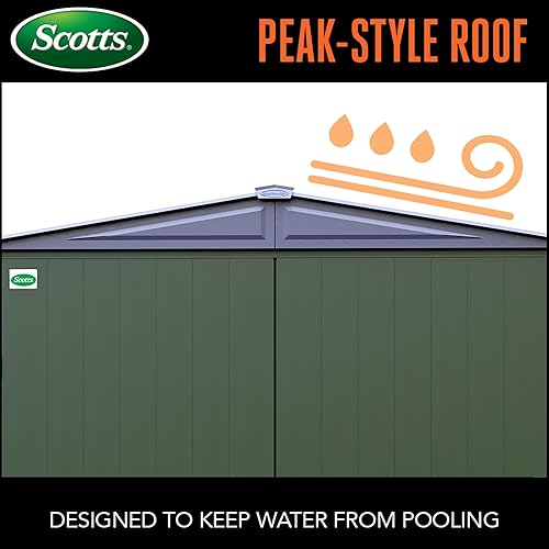 Miniatura 7 de Scotts Armario de almacenamiento de jardín de 6 x 3 x 6 pies, kit compacto de cobertizo de metal con cerradura para patio trasero, patio y césped