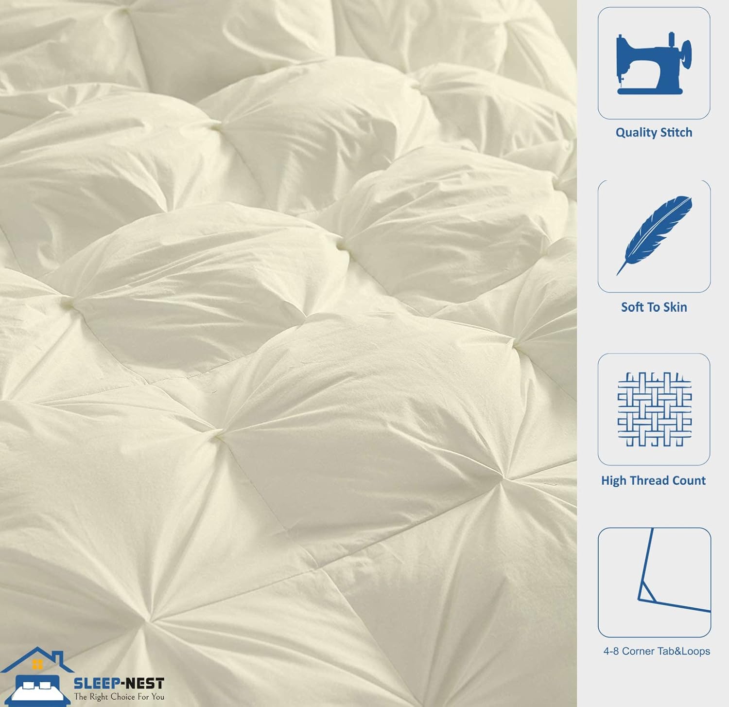 SLEEP-NEST 1000 TC Oversized King Comforter 116x98 Pinch Pleated Pintuck Duvet Insert with 8 Corner tabs 1 Piece All Season Down Alternative 500 GSM Bed Quilt Super Soft & Breathable, Ivory