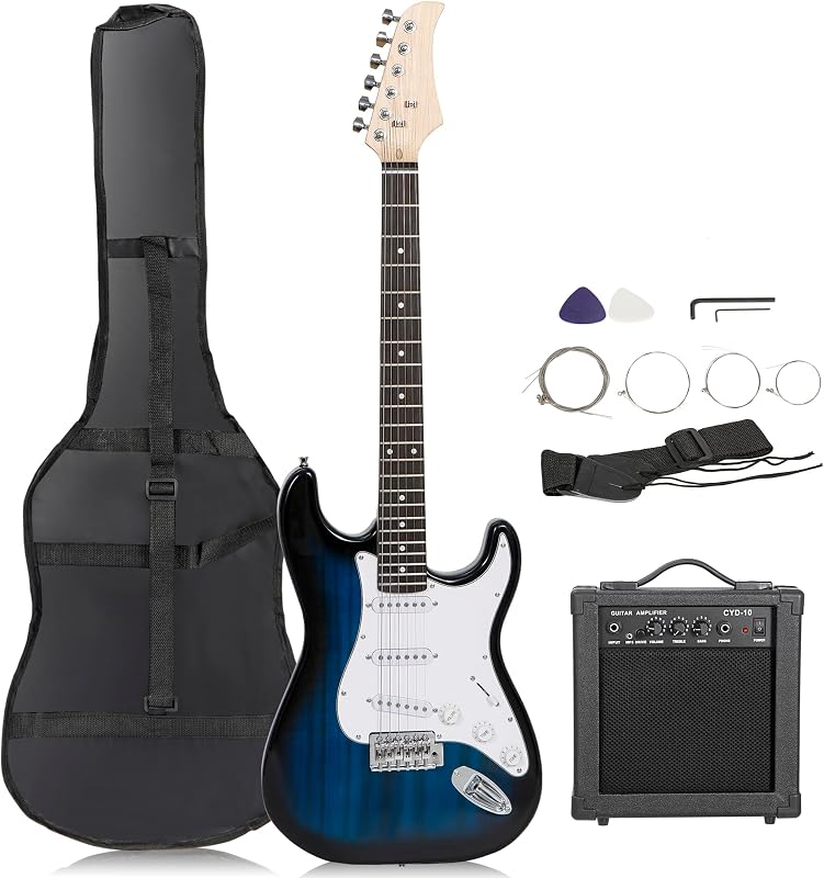 39" Electric Guitar Beginner Kit Full Size Blue Guitar with 10W Amp, Case and Accessories Pack for Starter (Blue)
