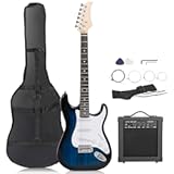 Smartxchoices 39" Electric Guitar Beginner Kit Full Size Blue Guitar with 10W Amp, Case and Accessories Pack for Starter (Blue)