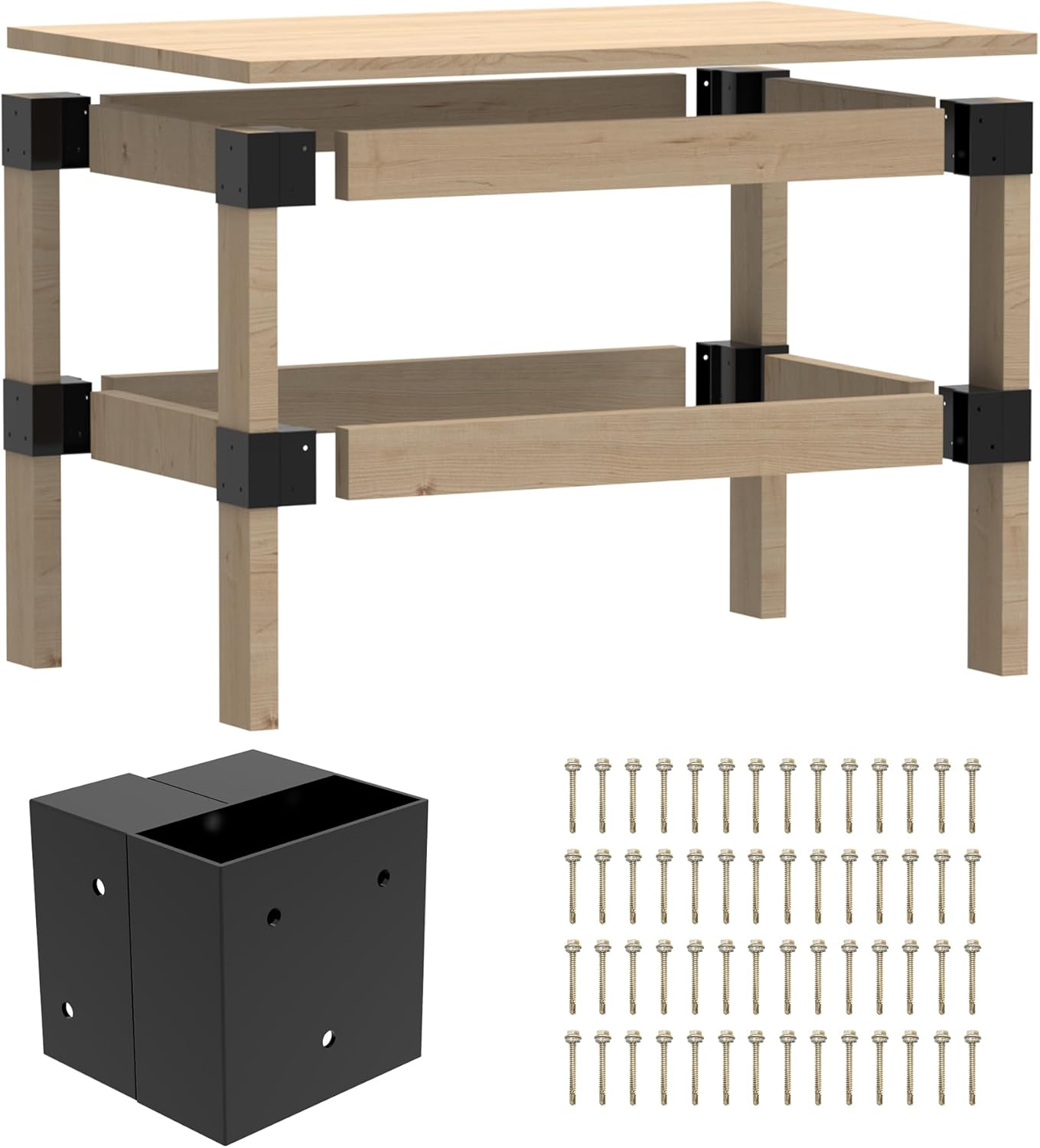 Workbench Bracket Kit 8PCS, Heavy Duty 3-Way Brackets for Garage Workbench Legs Bracket, Metal DIY Workbench Kit for Shelving, Work Table, Fits 2x4(Actual 1.5"x3.5")Wood, Lumber Not Included