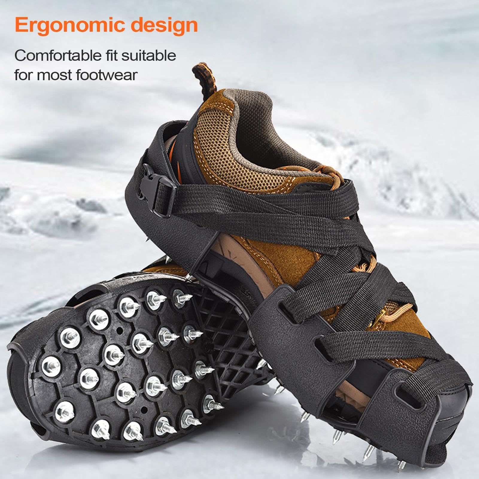 Crampons pour Bottes de randonnée 32 Pointes Antidérapantes Hommes Femmes | Crampons neige glace pêche blanche Pour marche, escalade, pêche, alpinisme, course neige, hommes femmes jeunes, b