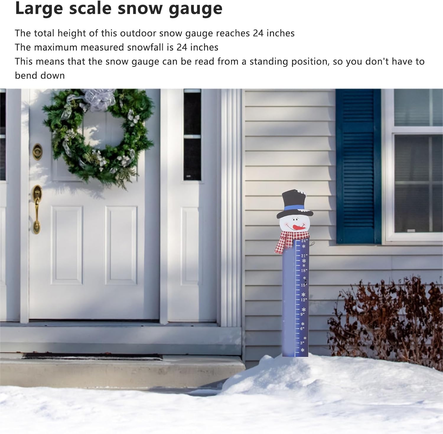 Snowflake Snow Gauge Outdoor 24 Inch, Stainless Steel Snowfall Measuring Gauge, Easy to Install, Accurate Scale, Outstanding for Yard Christmas Decoration and