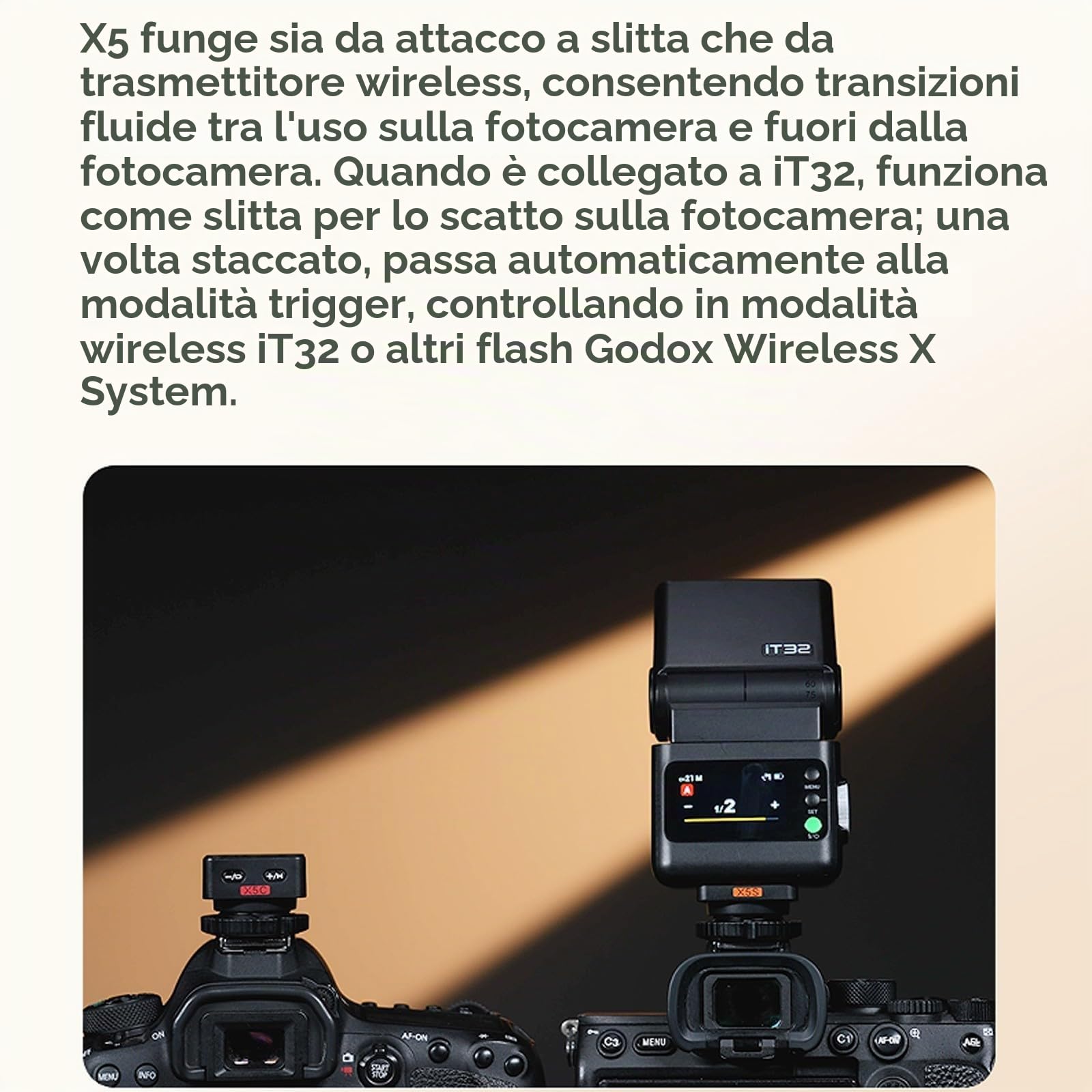 Godox IT32 TTL Flash + X5S per fotocamere Sony, flash con schermo touch, wireless 2.4G, GN18, tempo di ricarica 1,5 s, interfaccia magnetica, flash on/off per matrimoni e ritratti
